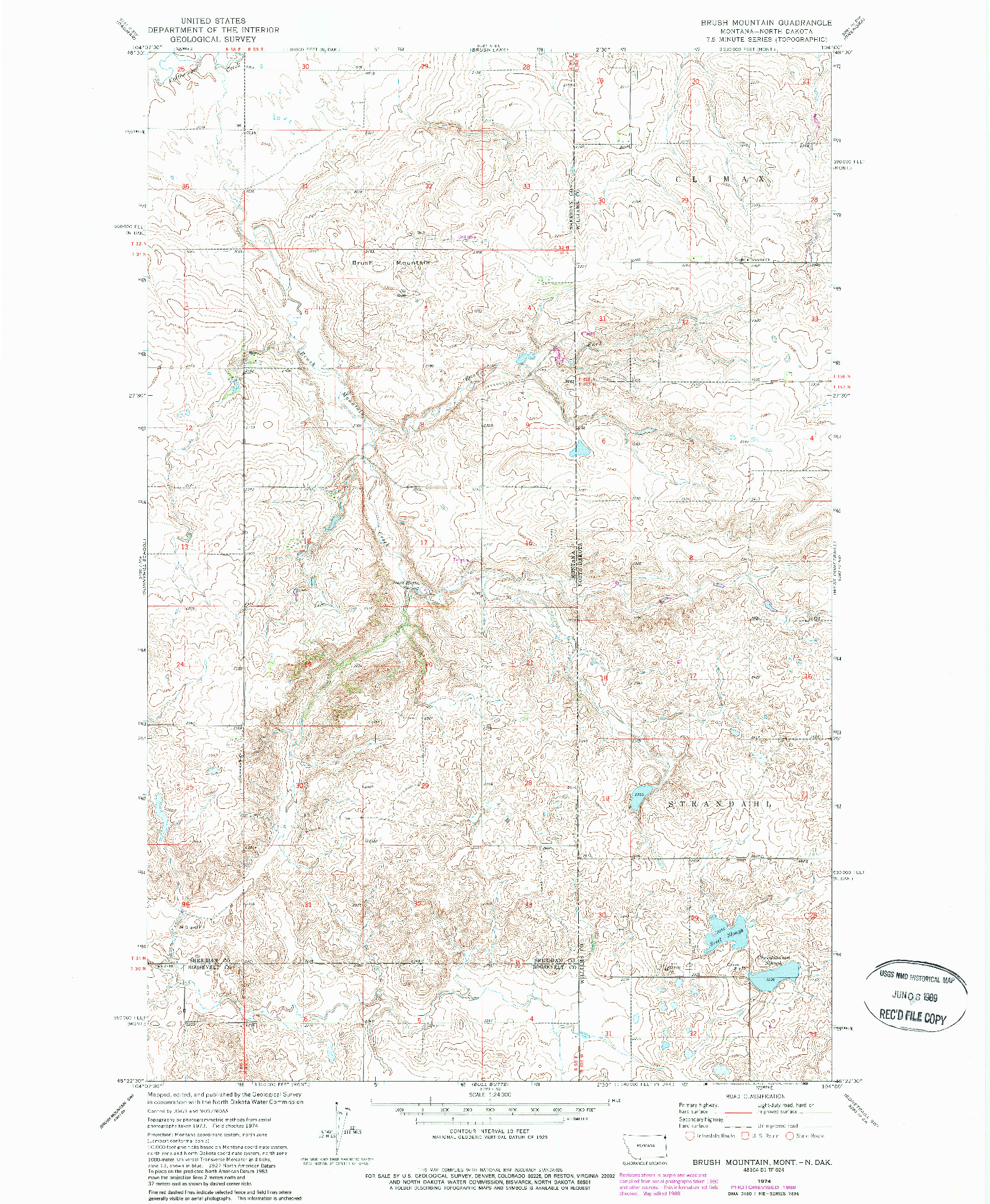 USGS 1:24000-SCALE QUADRANGLE FOR BRUSH MOUNTAIN, MT 1974