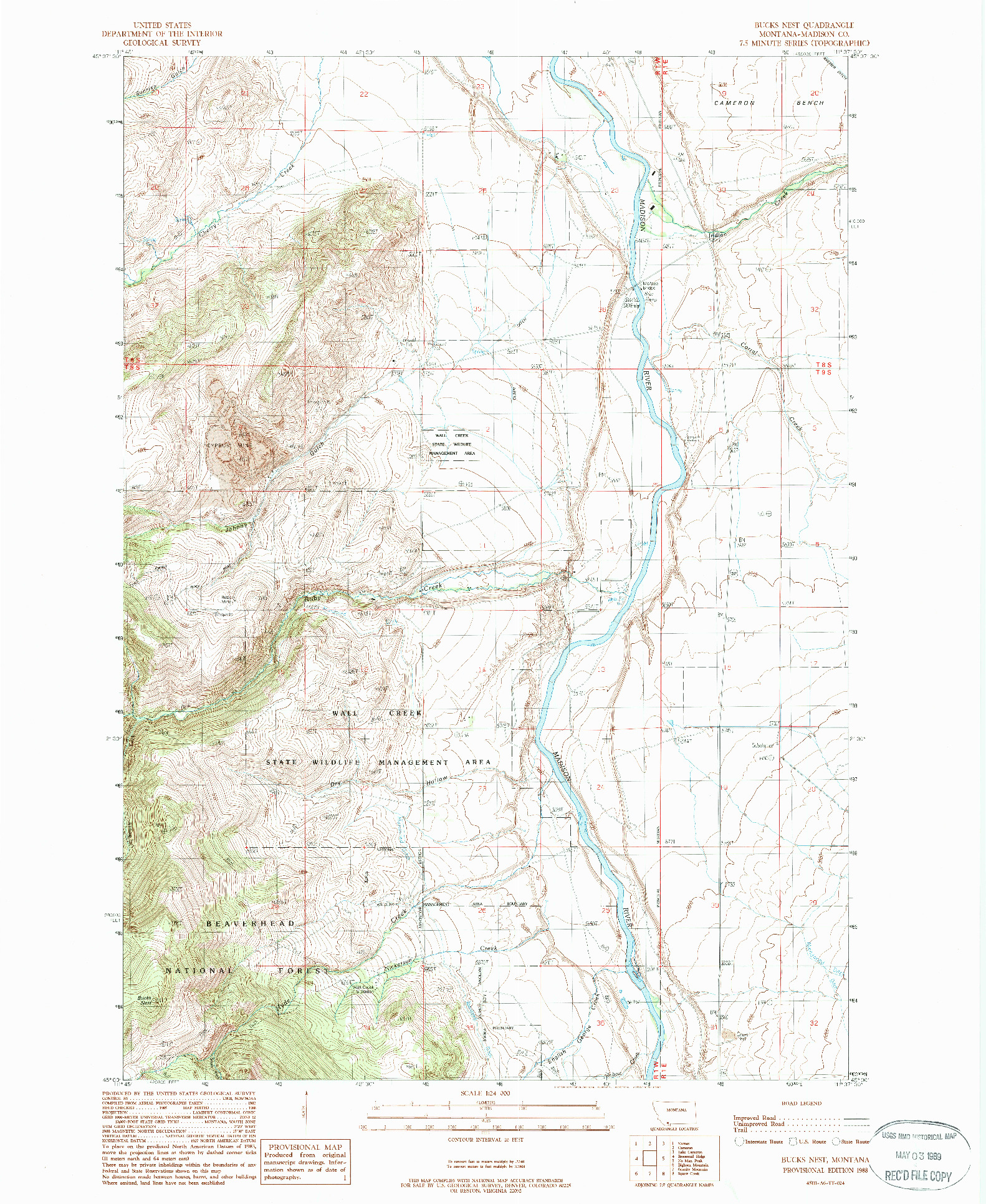 USGS 1:24000-SCALE QUADRANGLE FOR BUCKS NEST, MT 1988