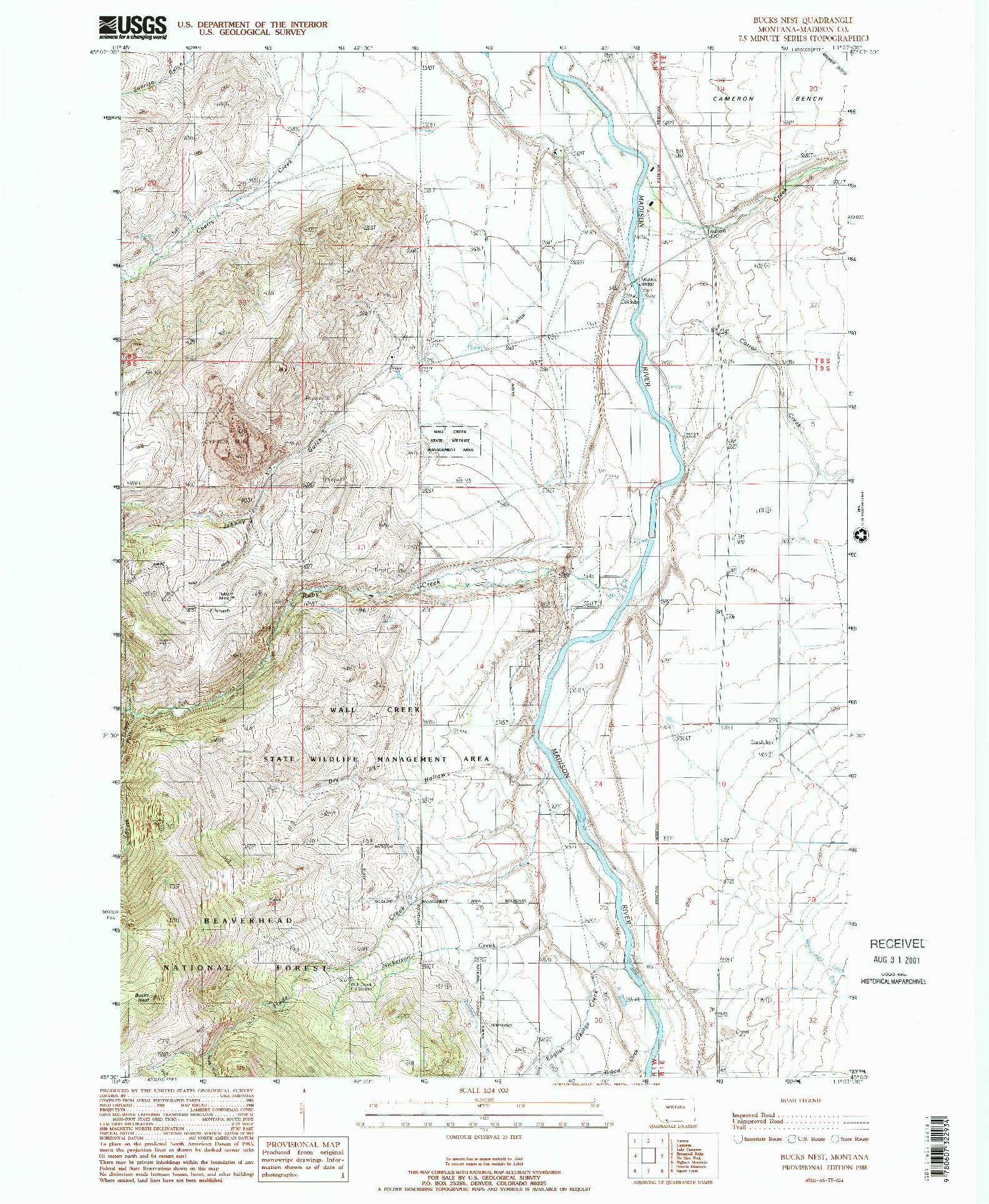 USGS 1:24000-SCALE QUADRANGLE FOR BUCKS NEST, MT 1988