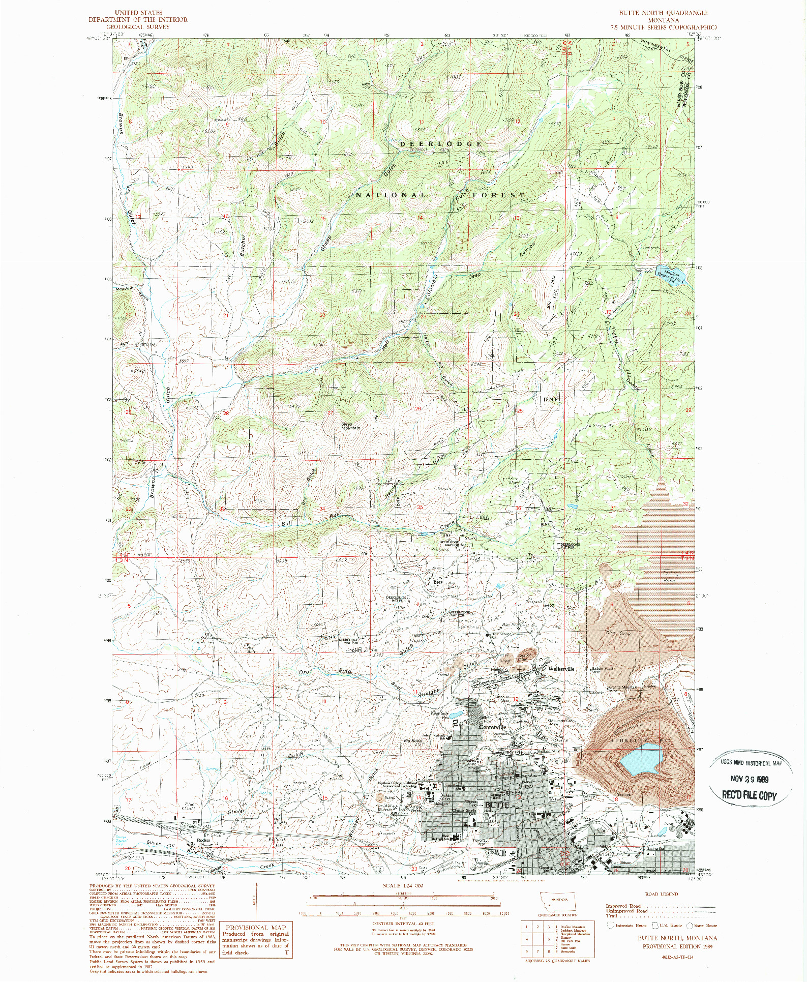 USGS 1:24000-SCALE QUADRANGLE FOR BUTTE NORTH, MT 1989