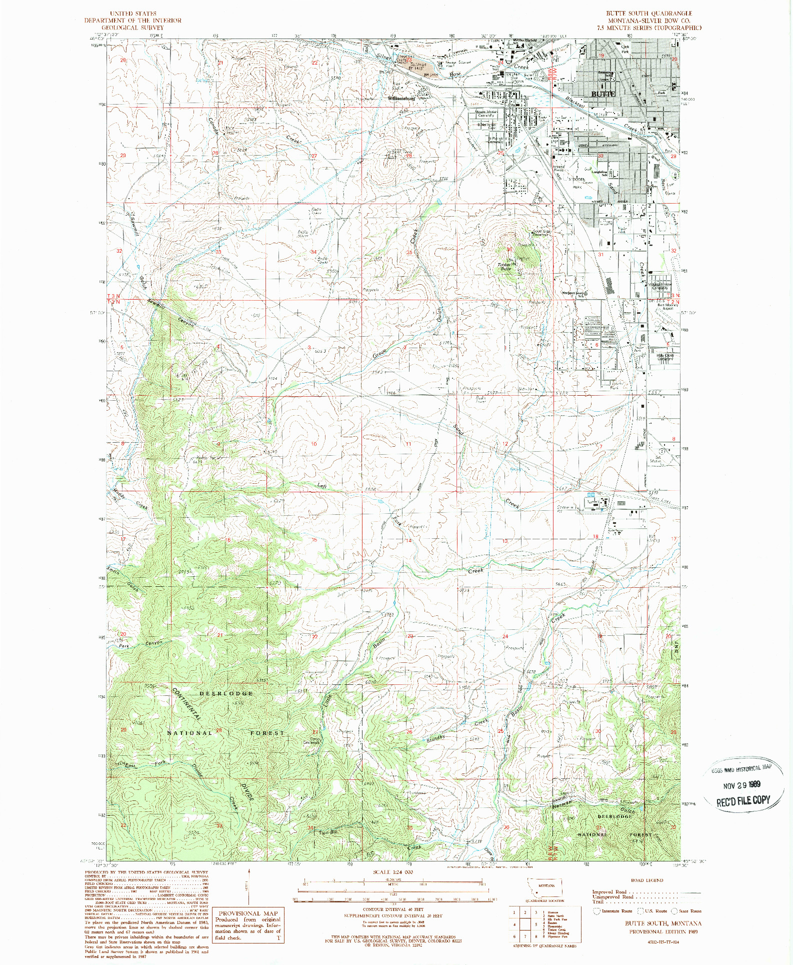 USGS 1:24000-SCALE QUADRANGLE FOR BUTTE SOUTH, MT 1989
