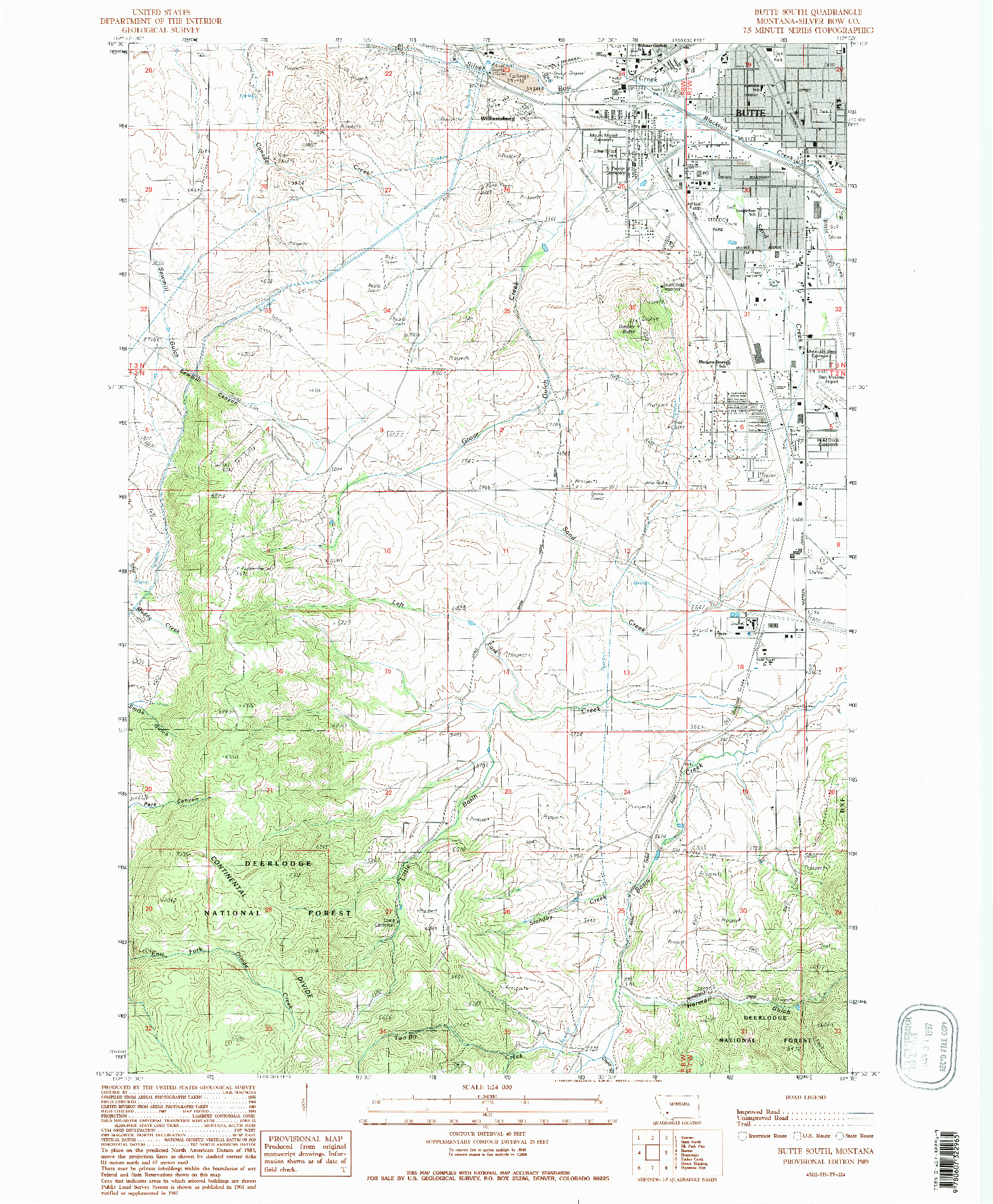 USGS 1:24000-SCALE QUADRANGLE FOR BUTTE SOUTH, MT 1989