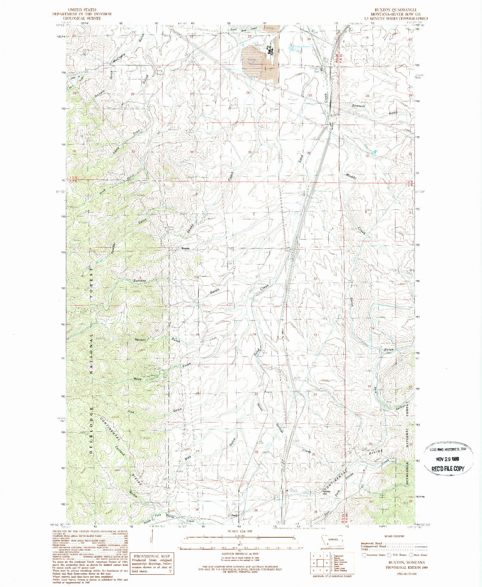 USGS 1:24000-SCALE QUADRANGLE FOR BUXTON, MT 1989