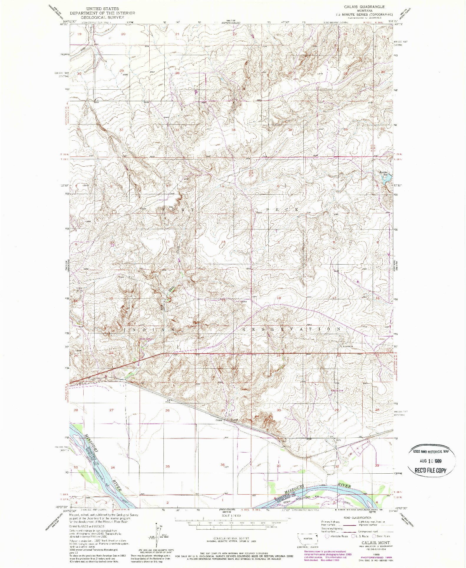 USGS 1:24000-SCALE QUADRANGLE FOR CALAIS, MT 1950