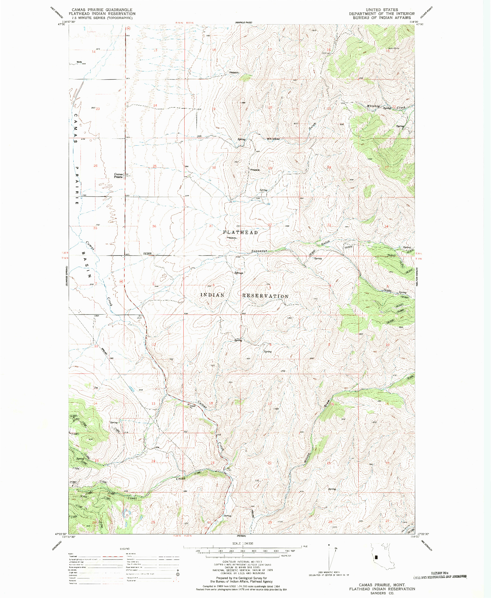 USGS 1:24000-SCALE QUADRANGLE FOR CAMAS PRAIRIE, MT 1989