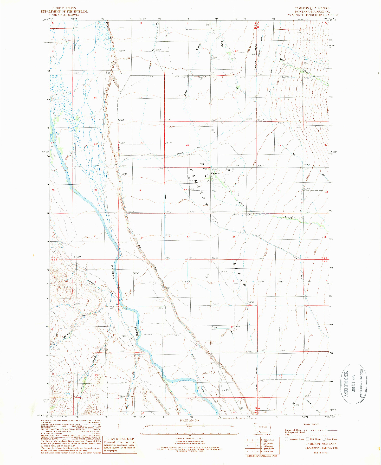 USGS 1:24000-SCALE QUADRANGLE FOR CAMERON, MT 1988