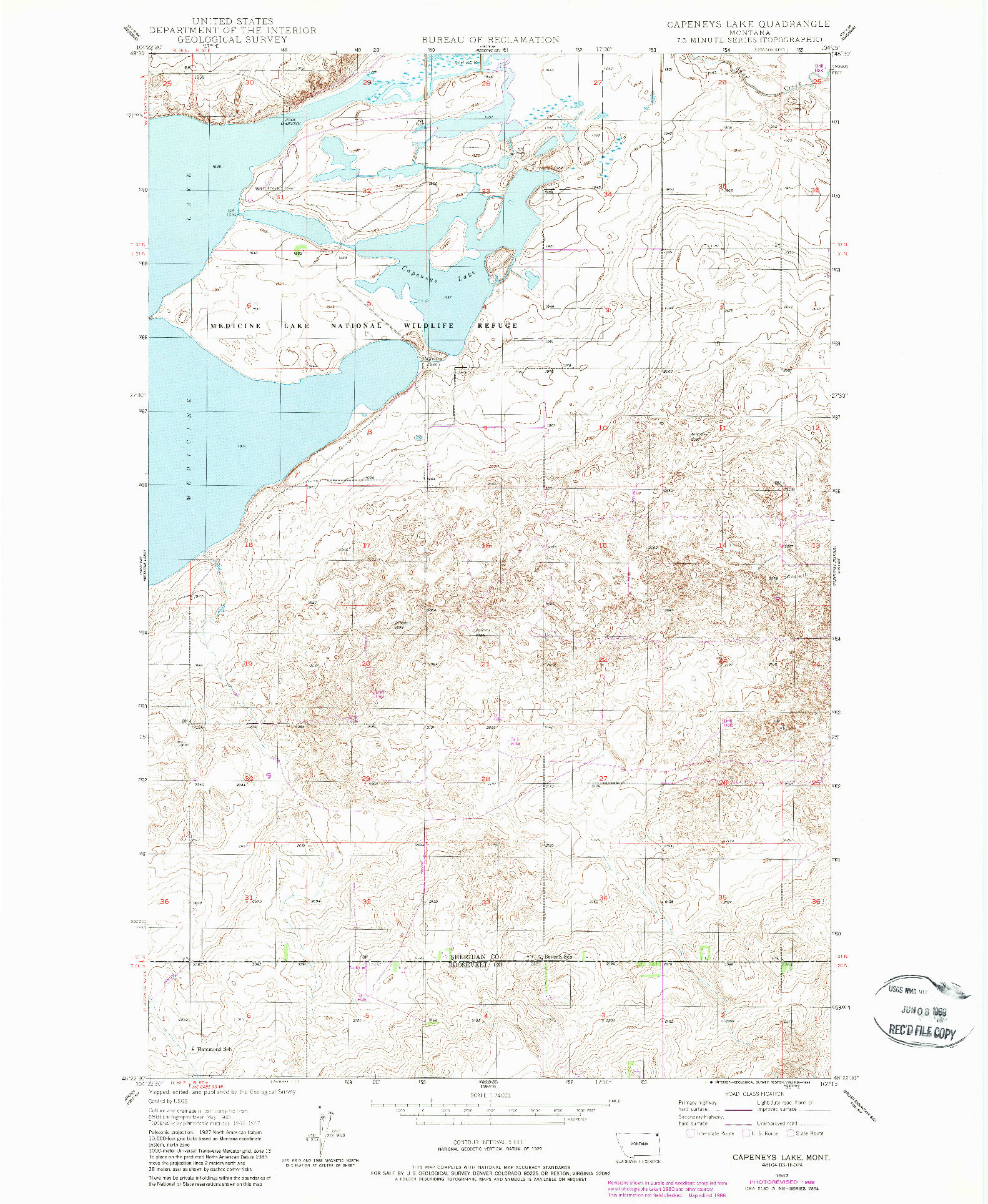 USGS 1:24000-SCALE QUADRANGLE FOR CAPENEYS LAKE, MT 1947