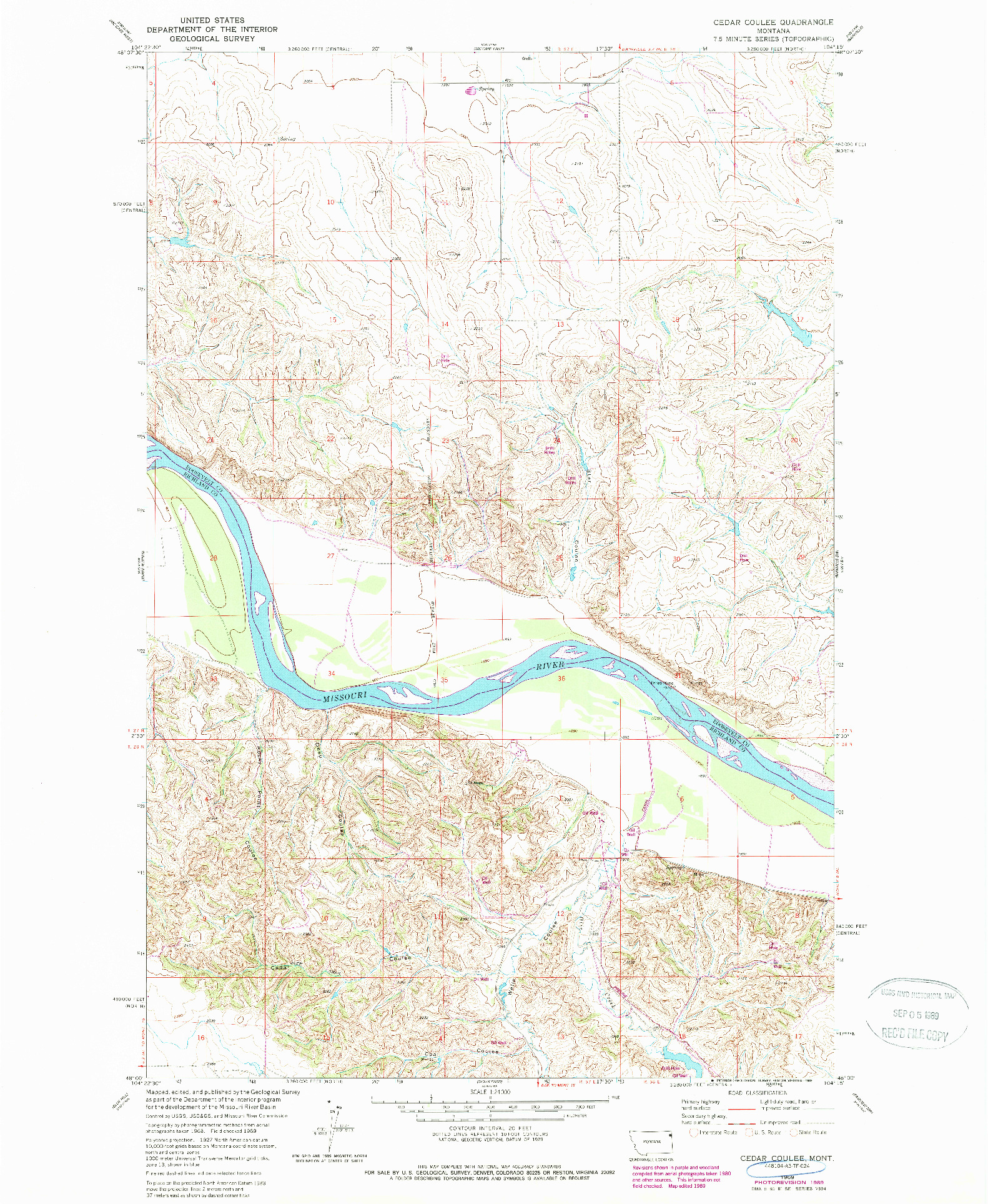 USGS 1:24000-SCALE QUADRANGLE FOR CEDAR COULEE, MT 1969