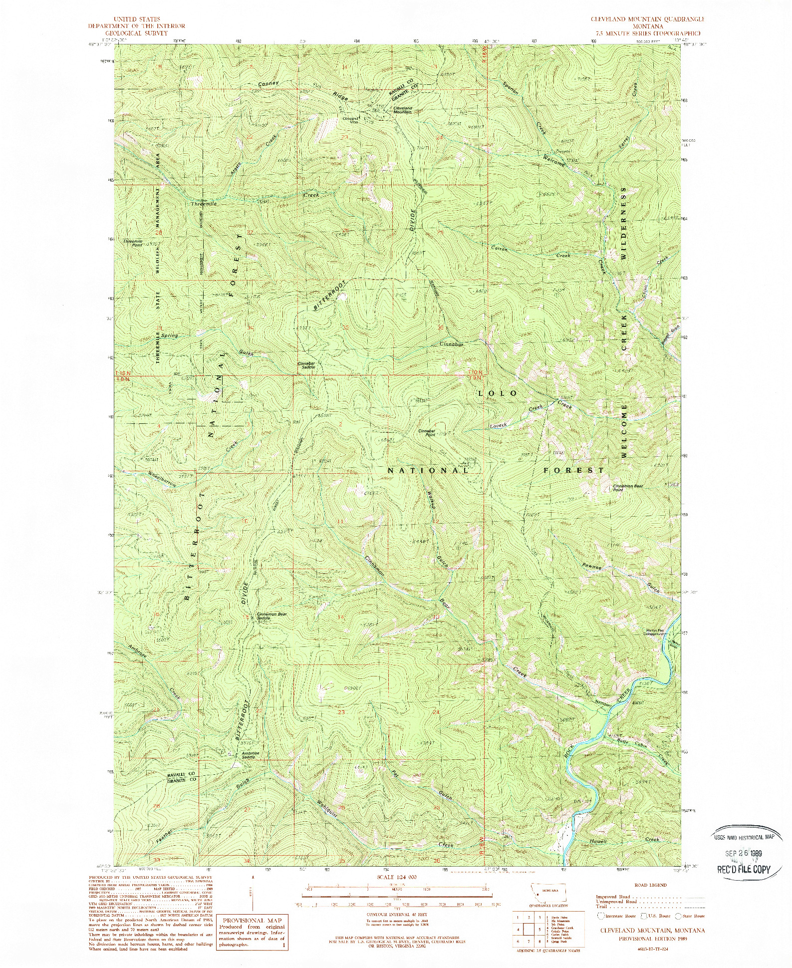 USGS 1:24000-SCALE QUADRANGLE FOR CLEVELAND MOUNTAIN, MT 1989