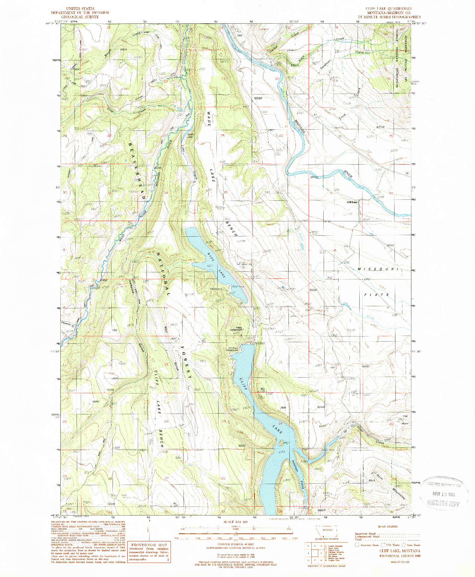 USGS 1:24000-SCALE QUADRANGLE FOR CLIFF LAKE, MT 1988