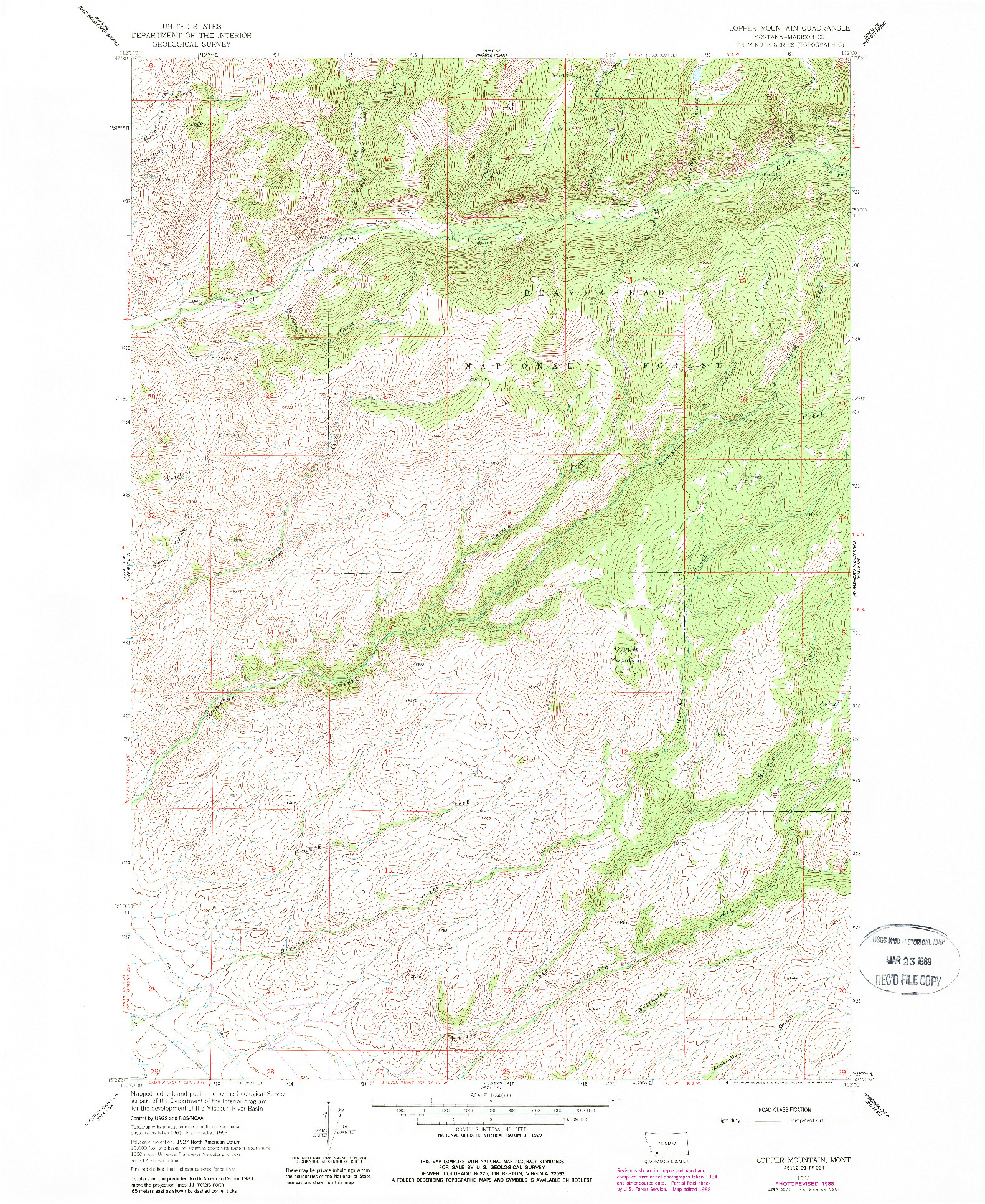 USGS 1:24000-SCALE QUADRANGLE FOR COPPER MOUNTAIN, MT 1963