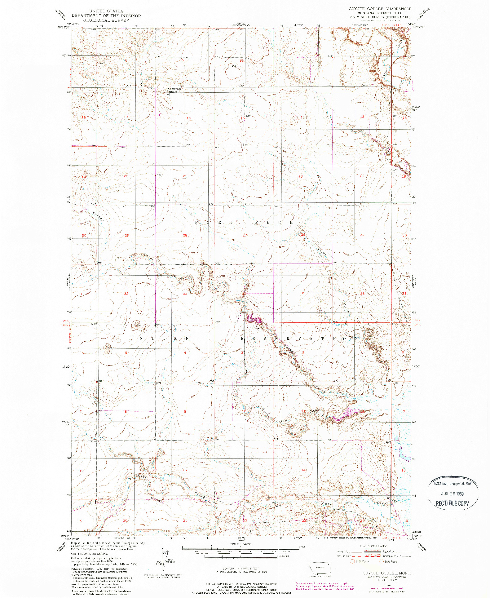 USGS 1:24000-SCALE QUADRANGLE FOR COYOTE COULEE, MT 1950