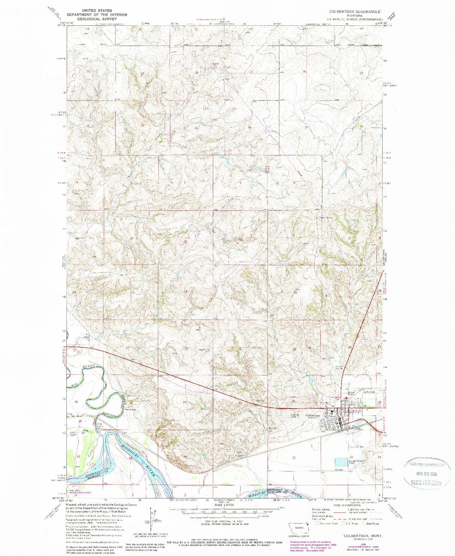 USGS 1:24000-SCALE QUADRANGLE FOR CULBERTSON, MT 1969