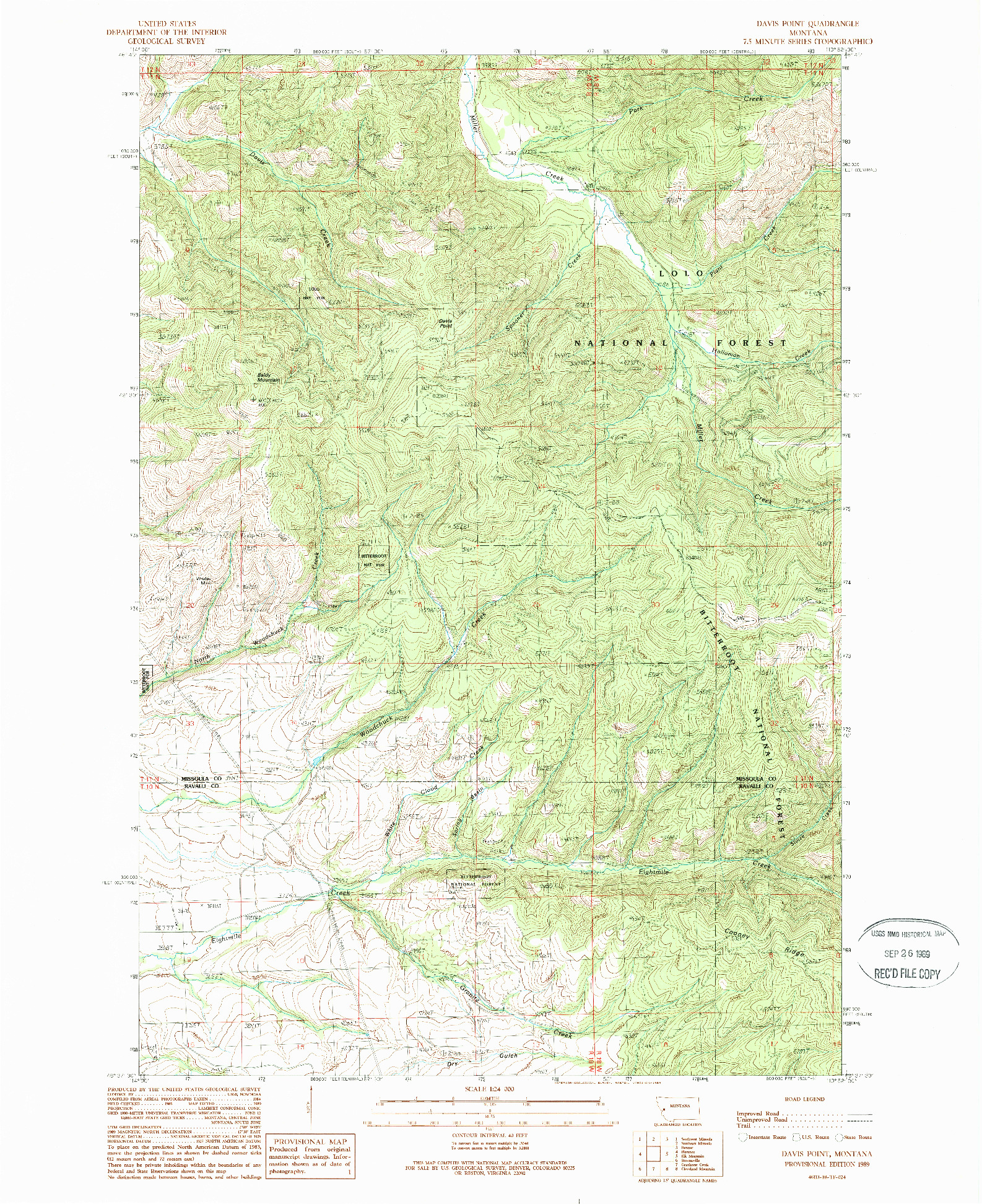 USGS 1:24000-SCALE QUADRANGLE FOR DAVIS POINT, MT 1989