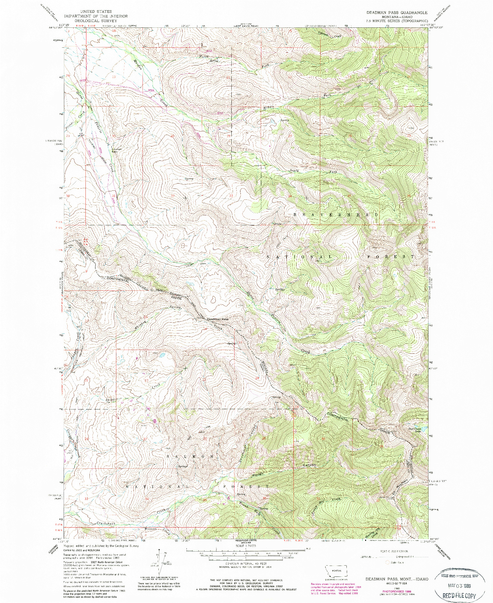 USGS 1:24000-SCALE QUADRANGLE FOR DEADMAN PASS, MT 1965