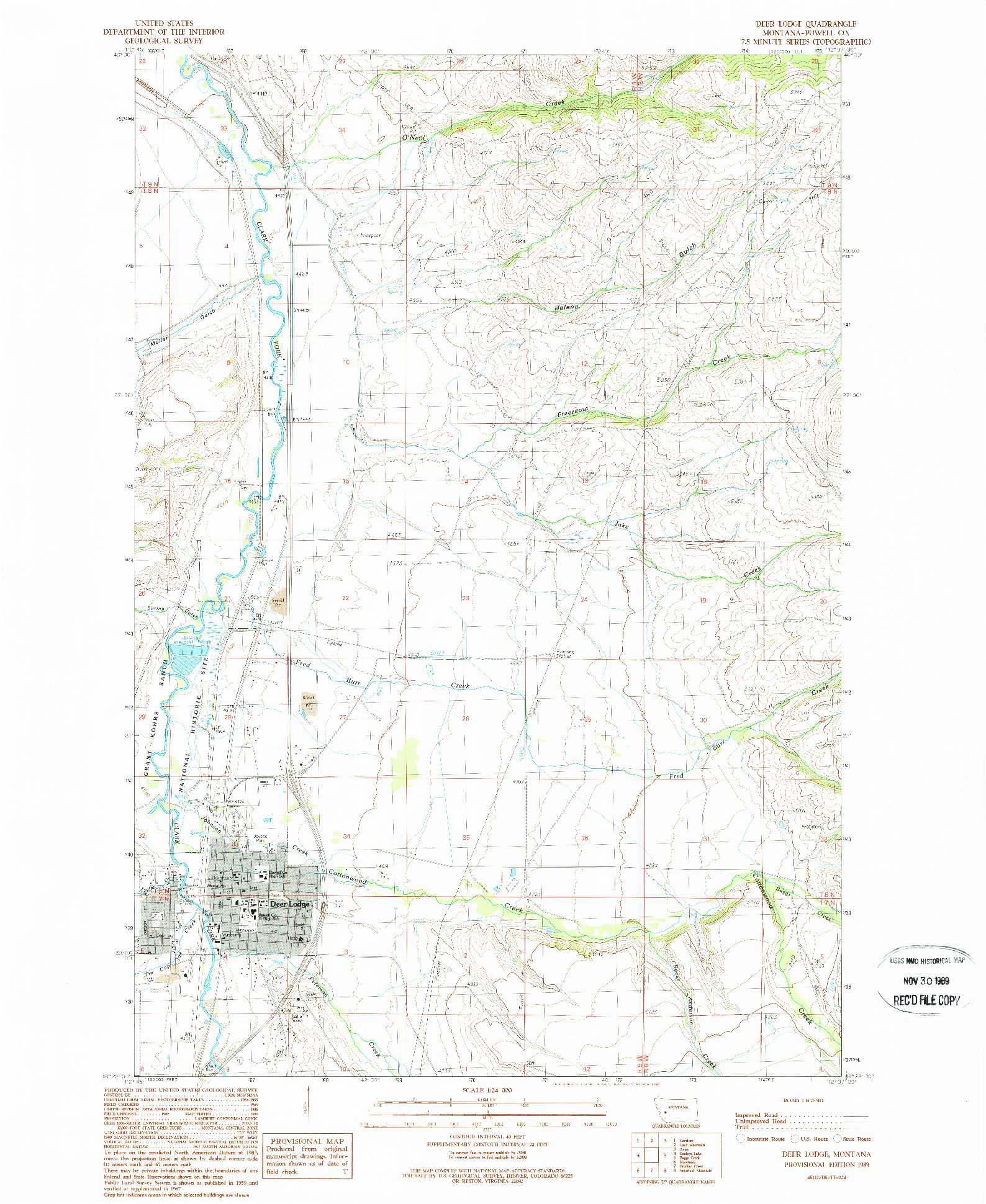 USGS 1:24000-SCALE QUADRANGLE FOR DEER LODGE, MT 1989