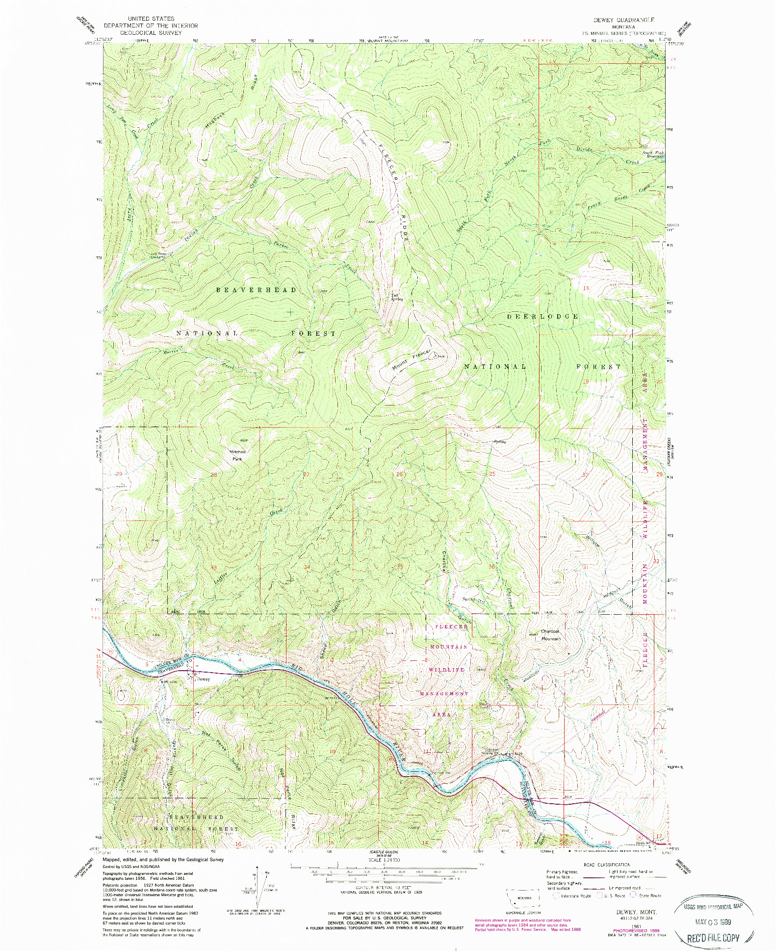 USGS 1:24000-SCALE QUADRANGLE FOR DEWEY, MT 1961