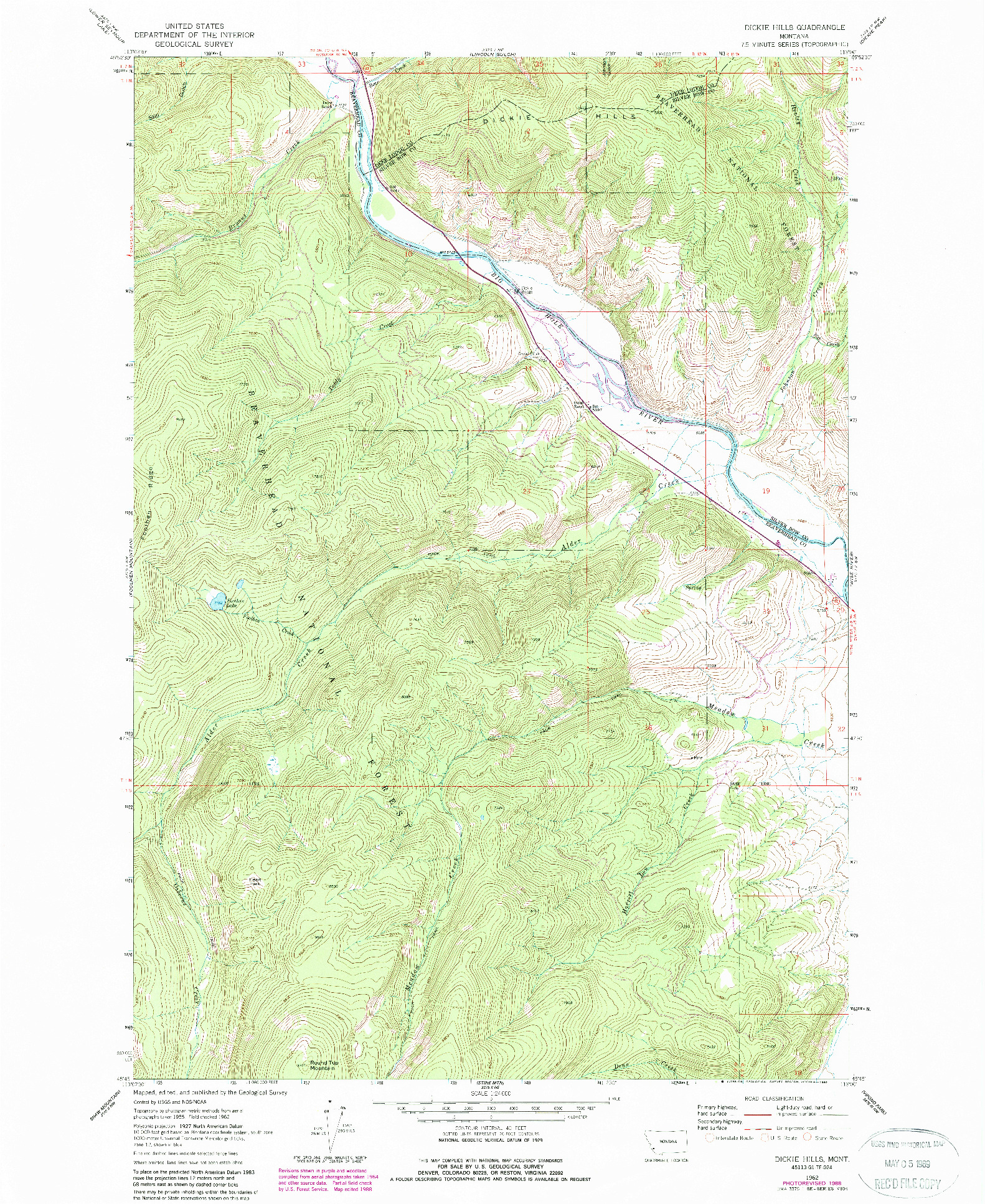 USGS 1:24000-SCALE QUADRANGLE FOR DICKIE HILLS, MT 1962