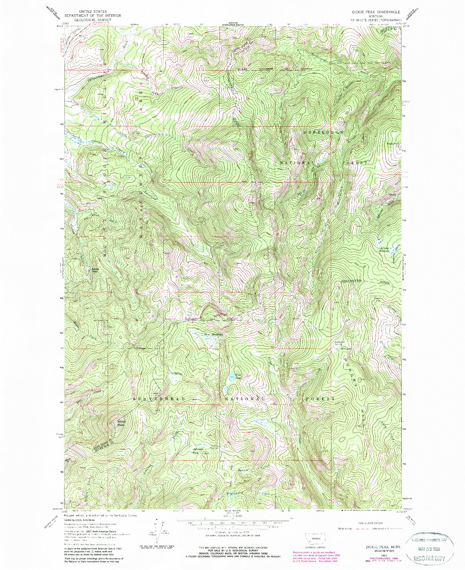 USGS 1:24000-SCALE QUADRANGLE FOR DICKIE PEAK, MT 1961