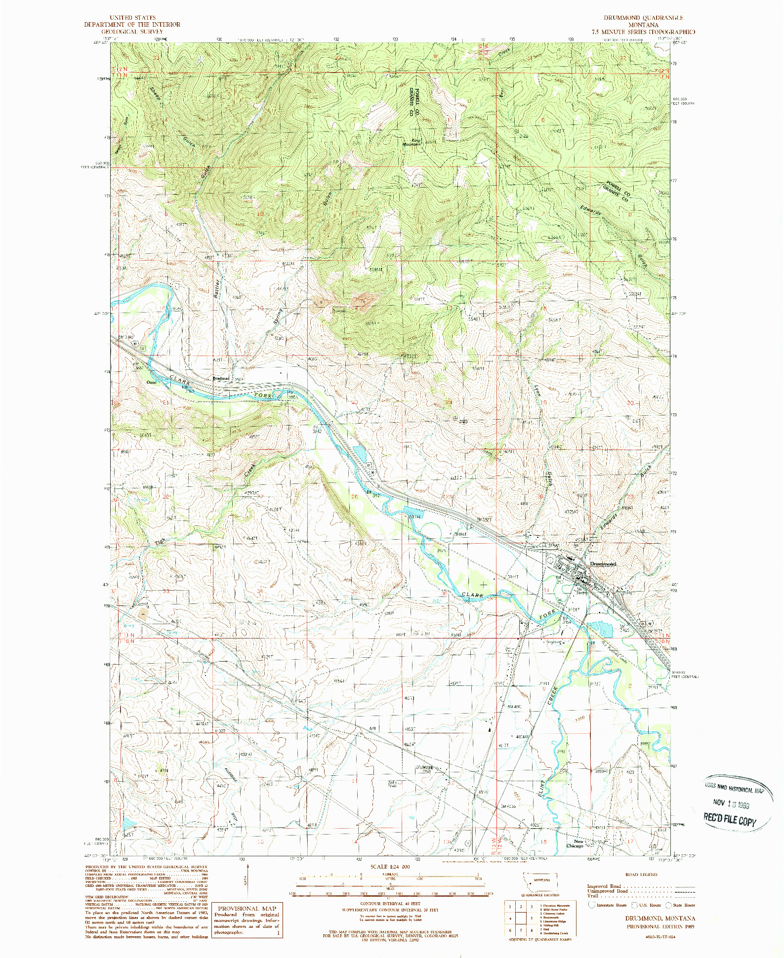 USGS 1:24000-SCALE QUADRANGLE FOR DRUMMOND, MT 1989