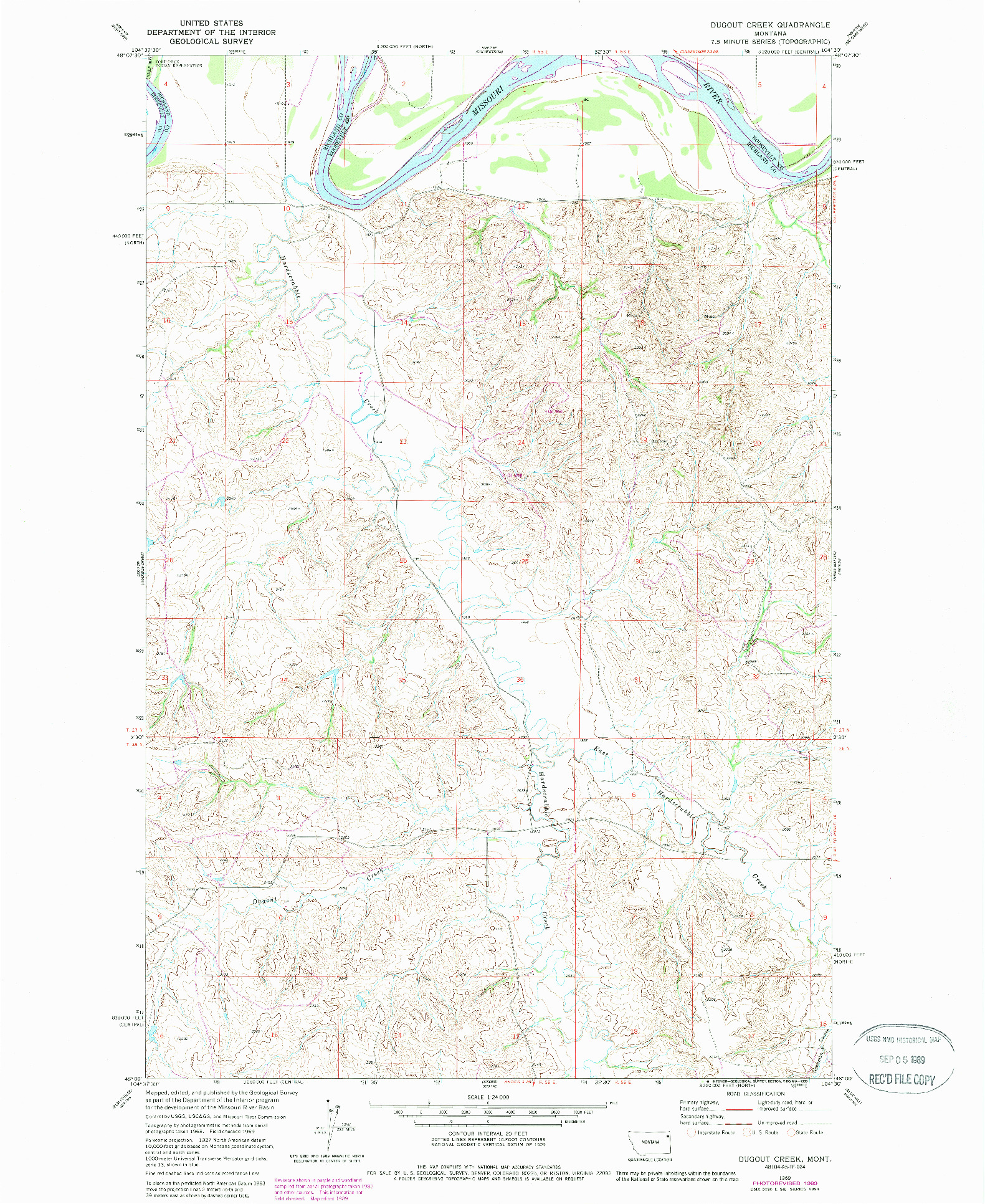 USGS 1:24000-SCALE QUADRANGLE FOR DUGOUT CREEK, MT 1969