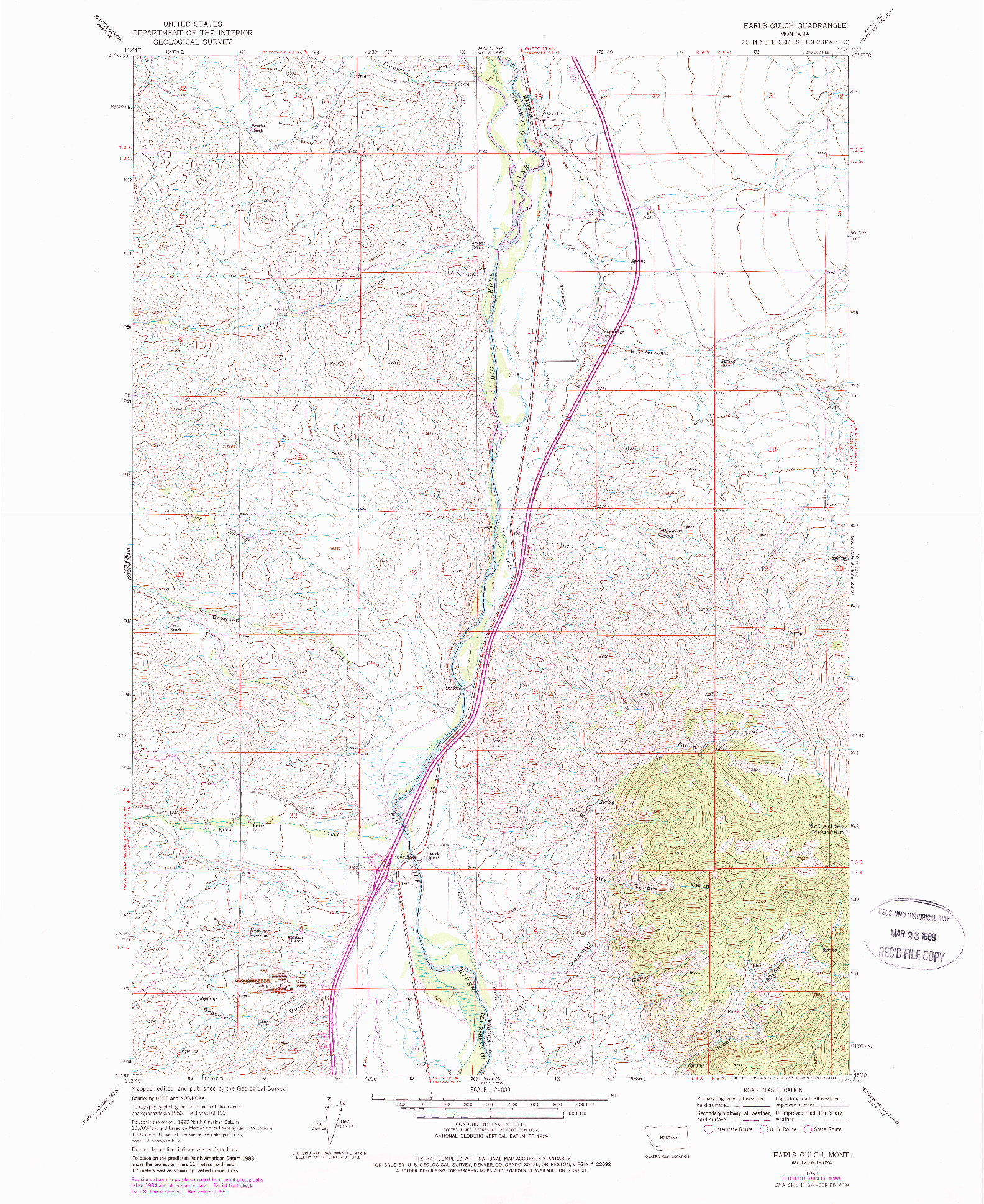 USGS 1:24000-SCALE QUADRANGLE FOR EARLS GULCH, MT 1961
