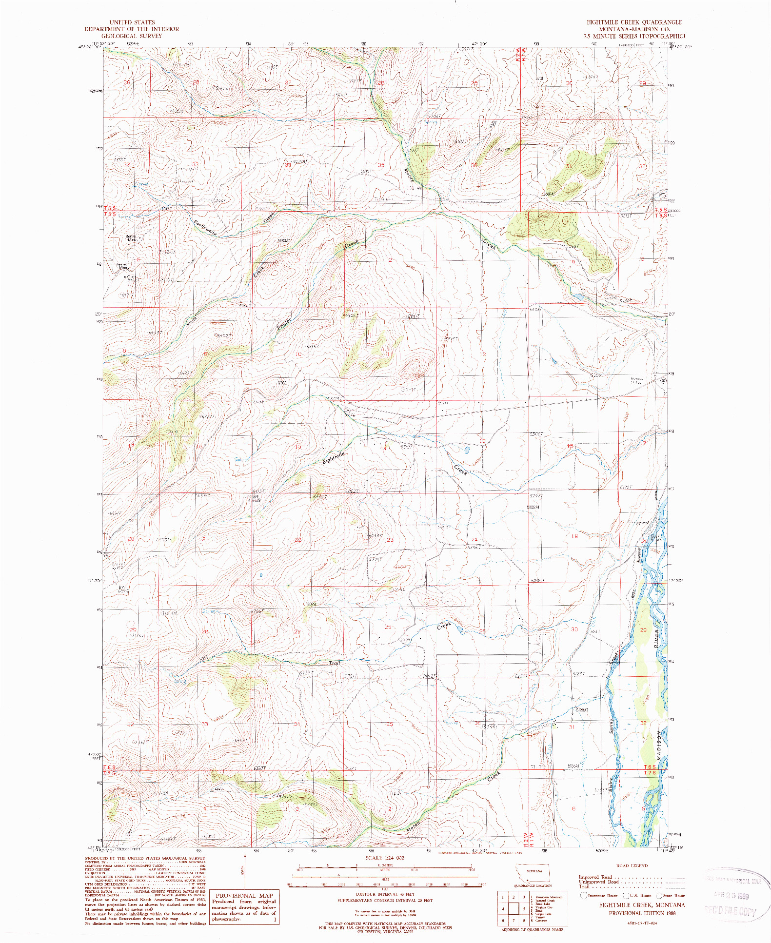 USGS 1:24000-SCALE QUADRANGLE FOR EIGHTMILE CREEK, MT 1988