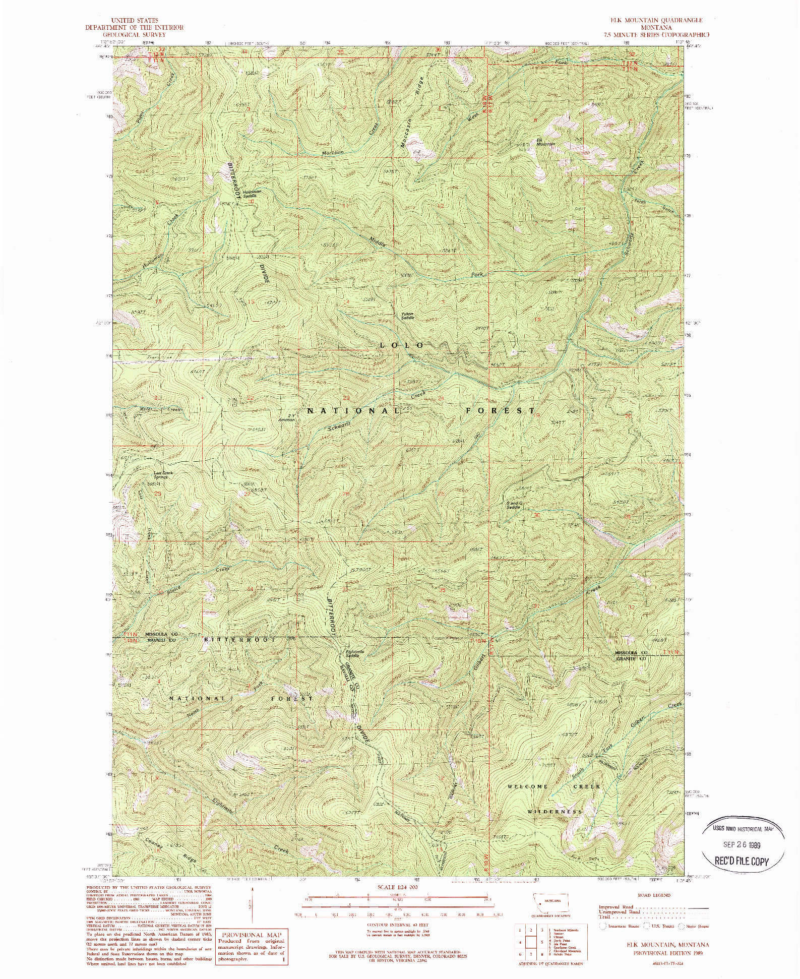 USGS 1:24000-SCALE QUADRANGLE FOR ELK MOUNTAIN, MT 1989