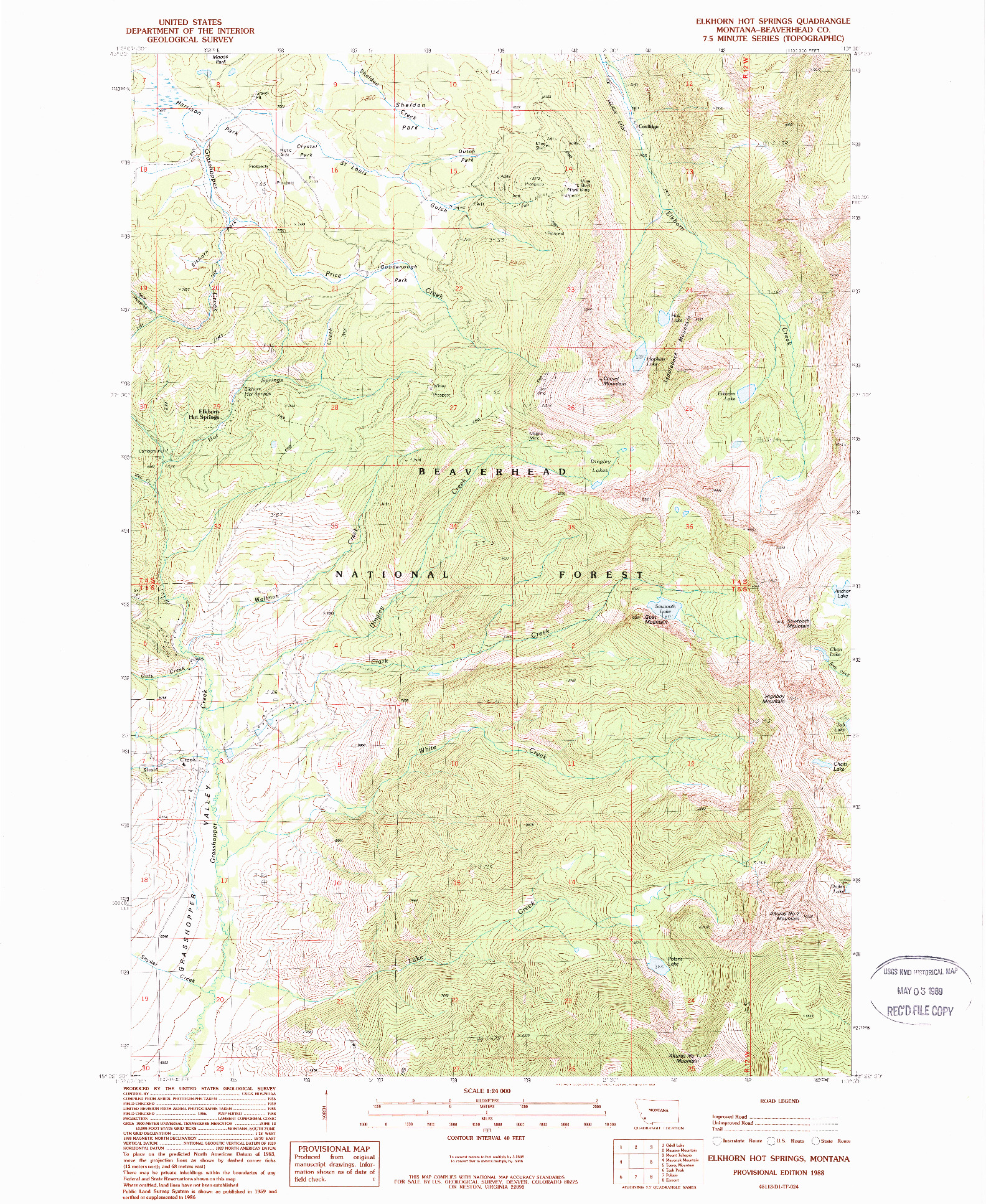 USGS 1:24000-SCALE QUADRANGLE FOR ELKHORN HOT SPRINGS, MT 1988