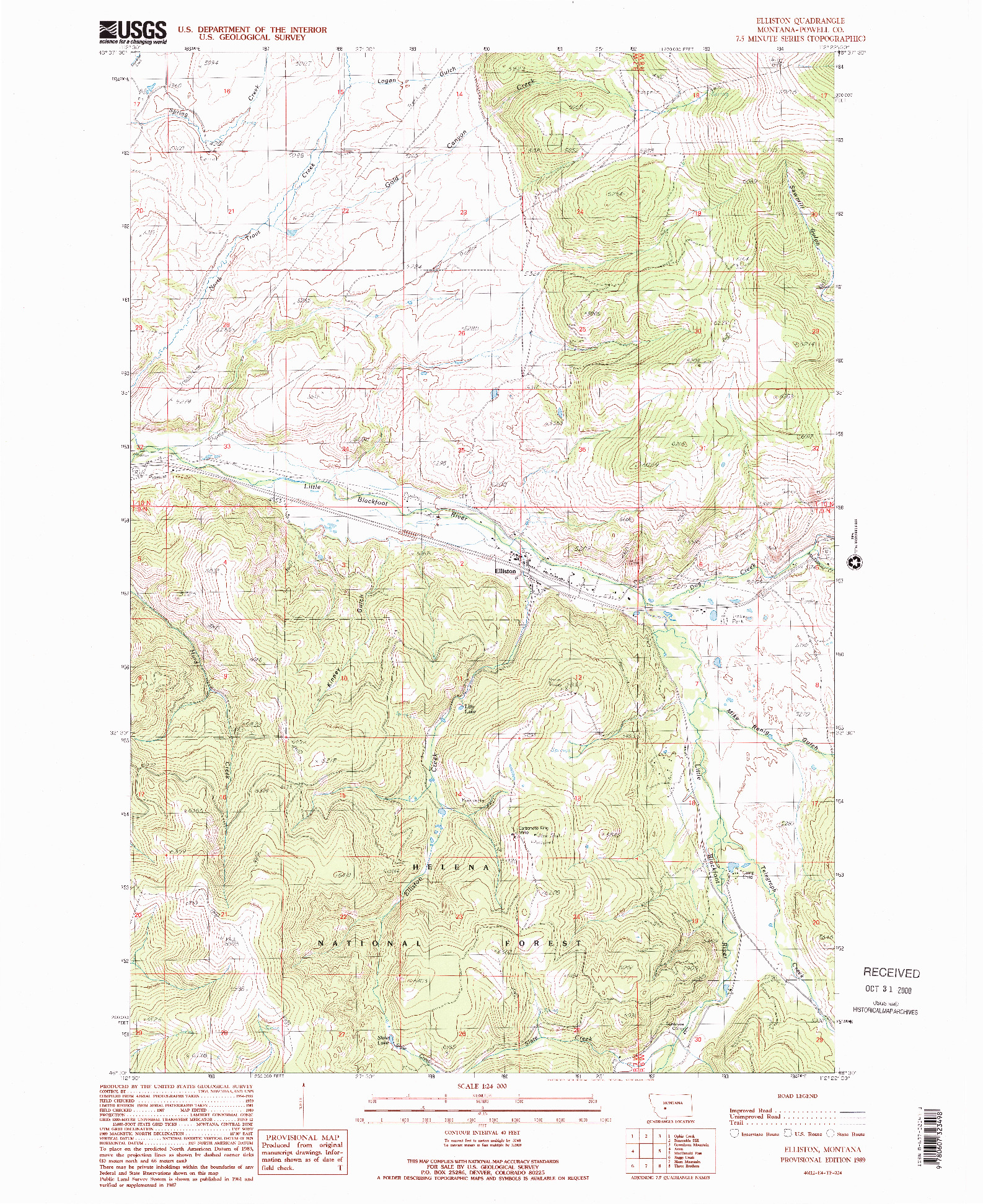 USGS 1:24000-SCALE QUADRANGLE FOR ELLISTON, MT 1989