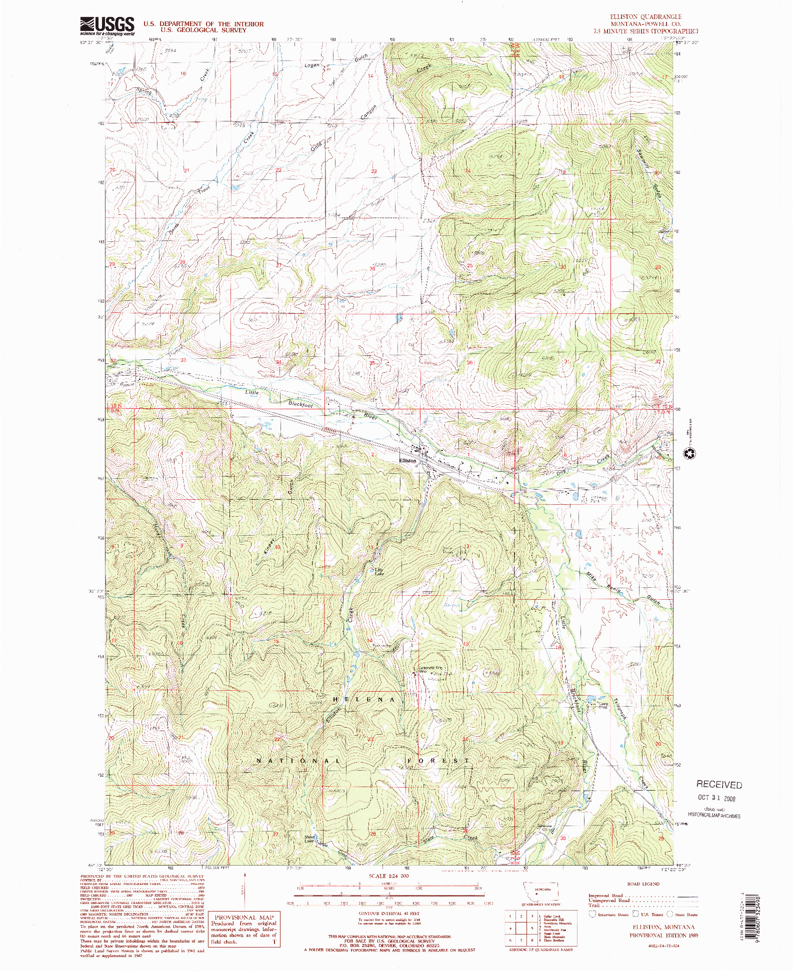 USGS 1:24000-SCALE QUADRANGLE FOR ELLISTON, MT 1989
