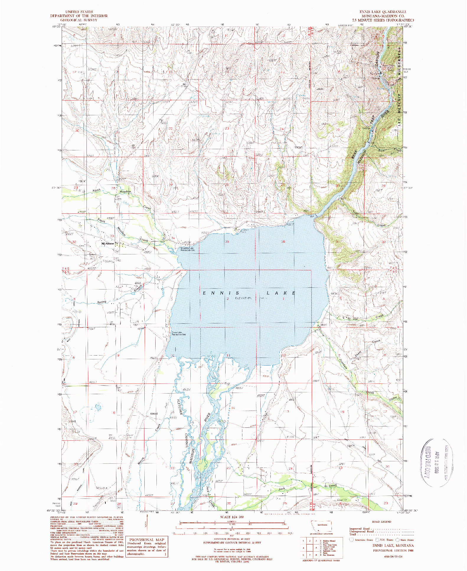 USGS 1:24000-SCALE QUADRANGLE FOR ENNIS LAKE, MT 1988