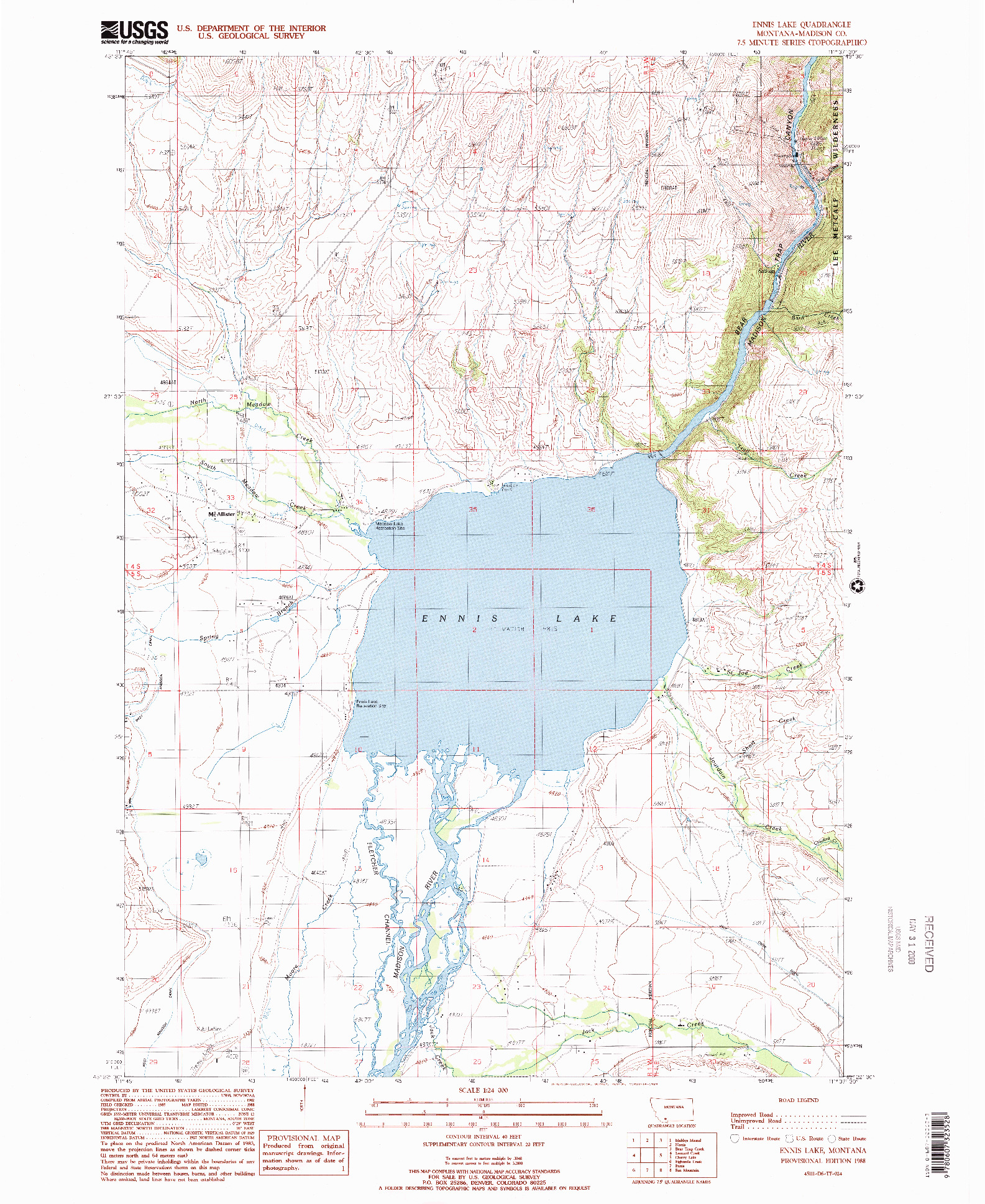 USGS 1:24000-SCALE QUADRANGLE FOR ENNIS LAKE, MT 1988
