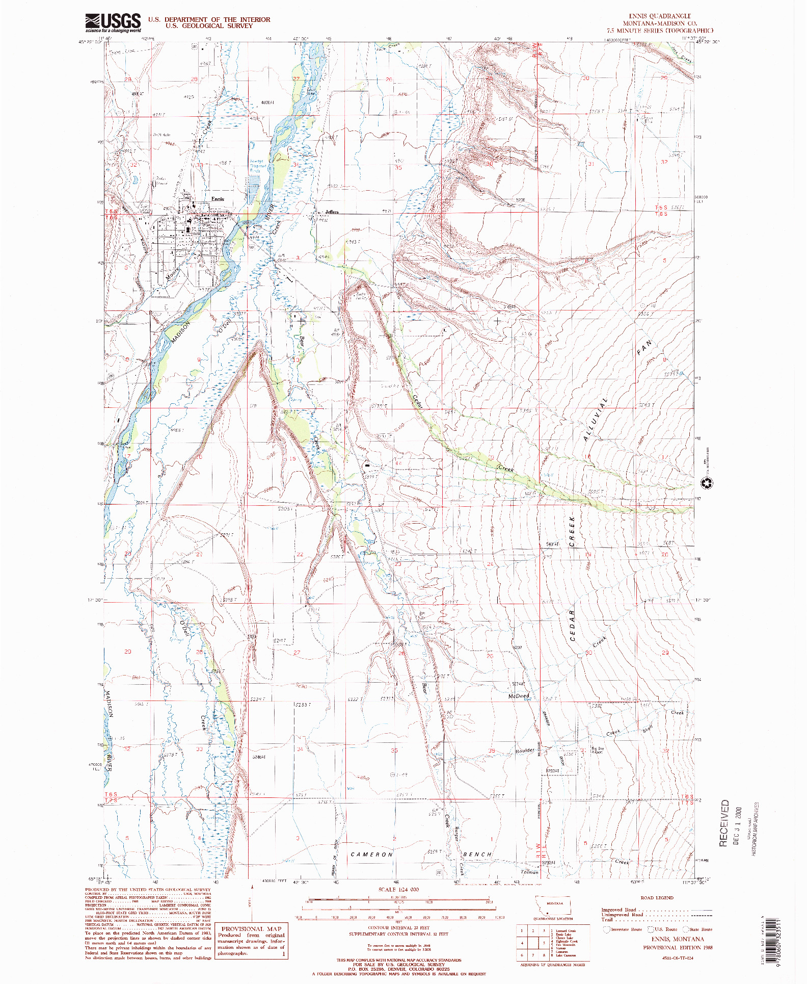 USGS 1:24000-SCALE QUADRANGLE FOR ENNIS, MT 1988