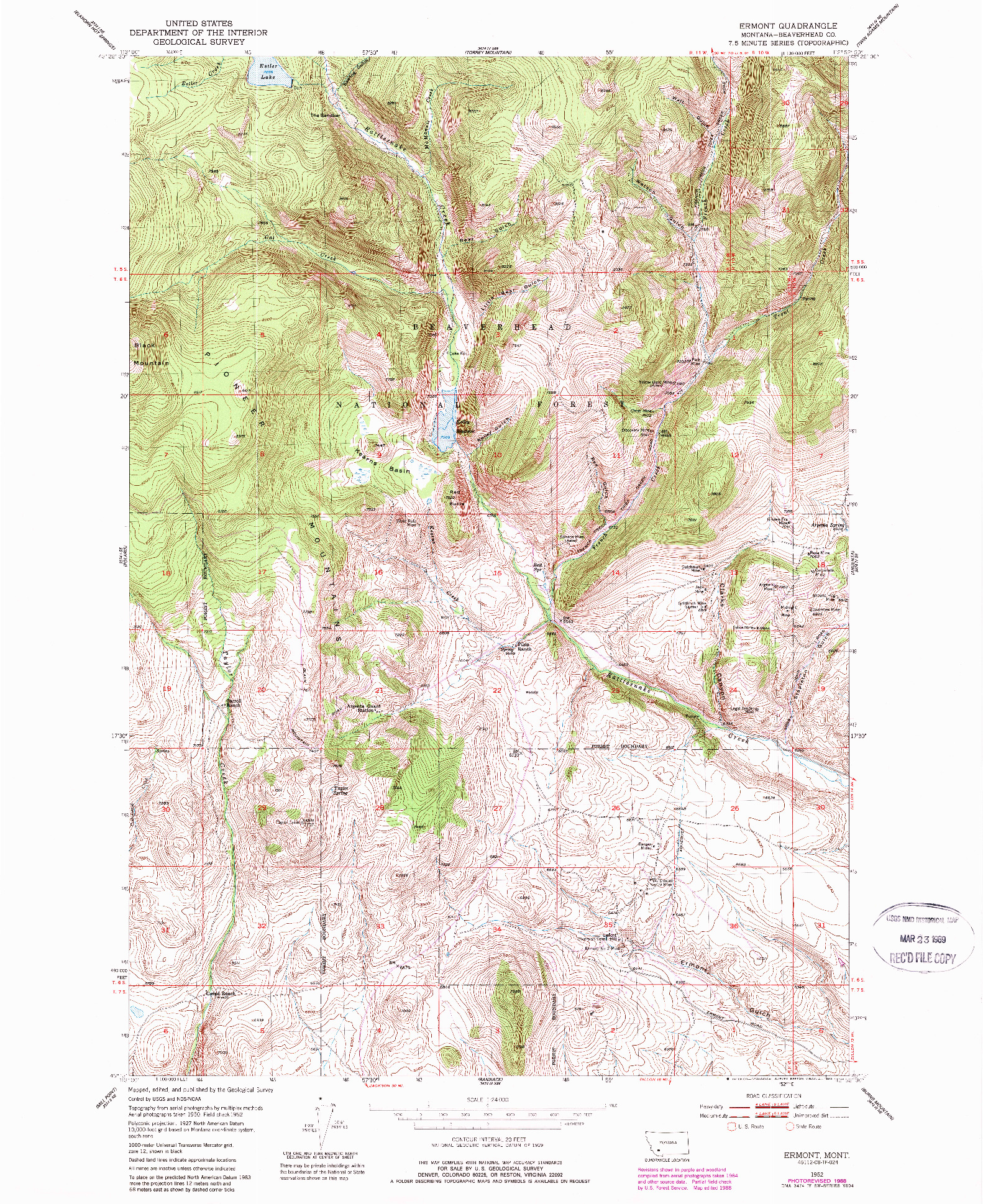 USGS 1:24000-SCALE QUADRANGLE FOR ERMONT, MT 1952