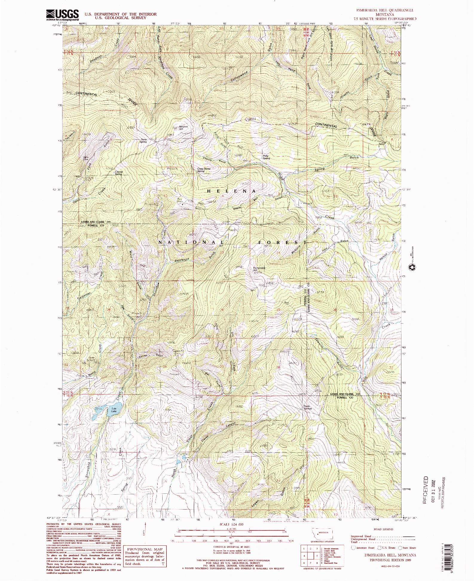 USGS 1:24000-SCALE QUADRANGLE FOR ESMERALDA HILL, MT 1989