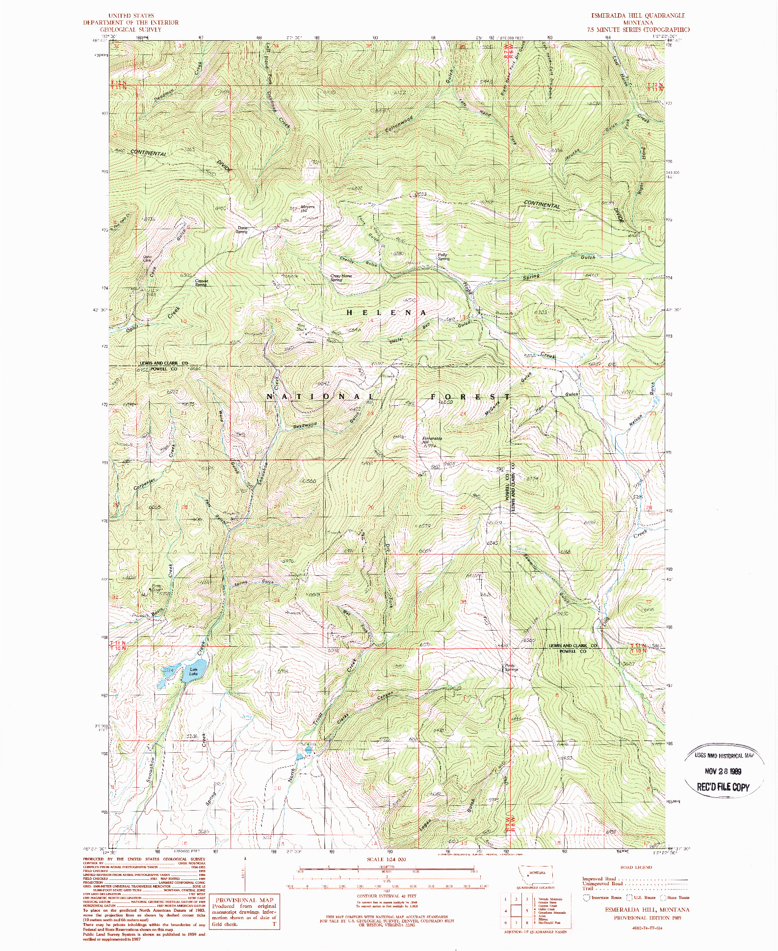 USGS 1:24000-SCALE QUADRANGLE FOR ESMERALDA HILL, MT 1989