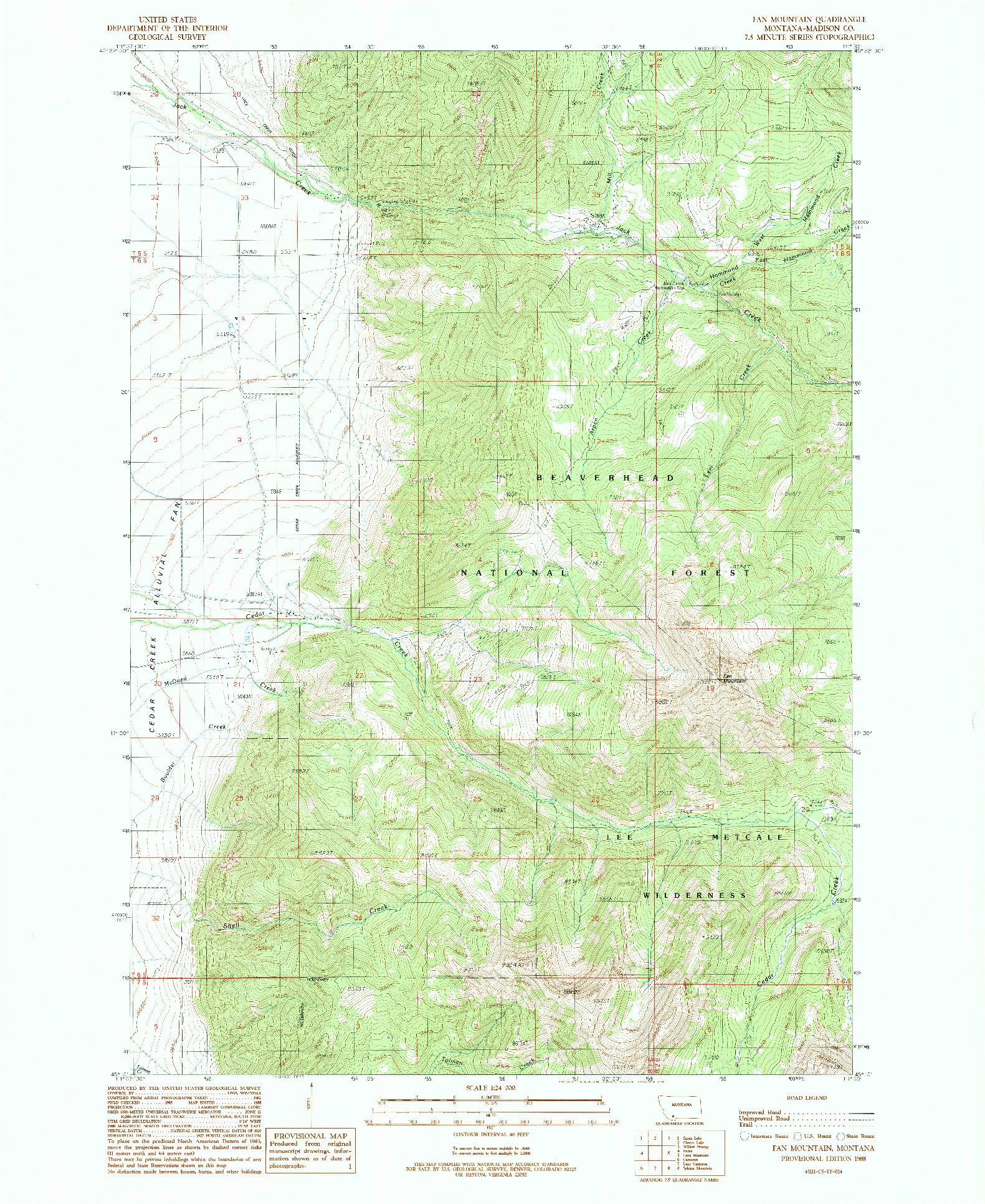 USGS 1:24000-SCALE QUADRANGLE FOR FAN MOUNTAIN, MT 1988