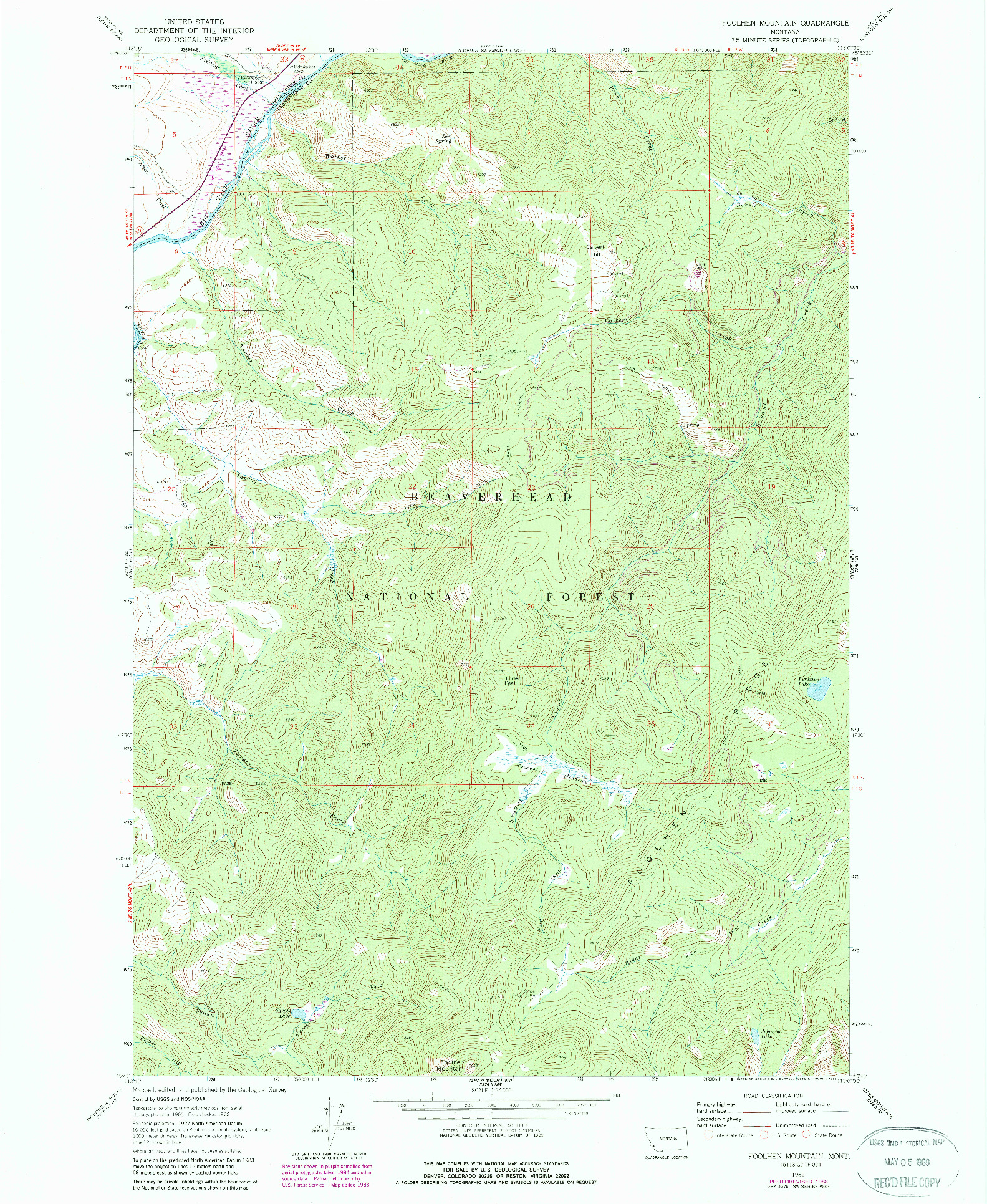 USGS 1:24000-SCALE QUADRANGLE FOR FOOLHEN MOUNTAIN, MT 1962