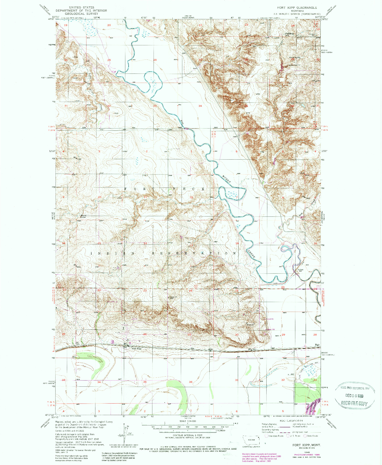 USGS 1:24000-SCALE QUADRANGLE FOR FORT KIPP, MT 1948