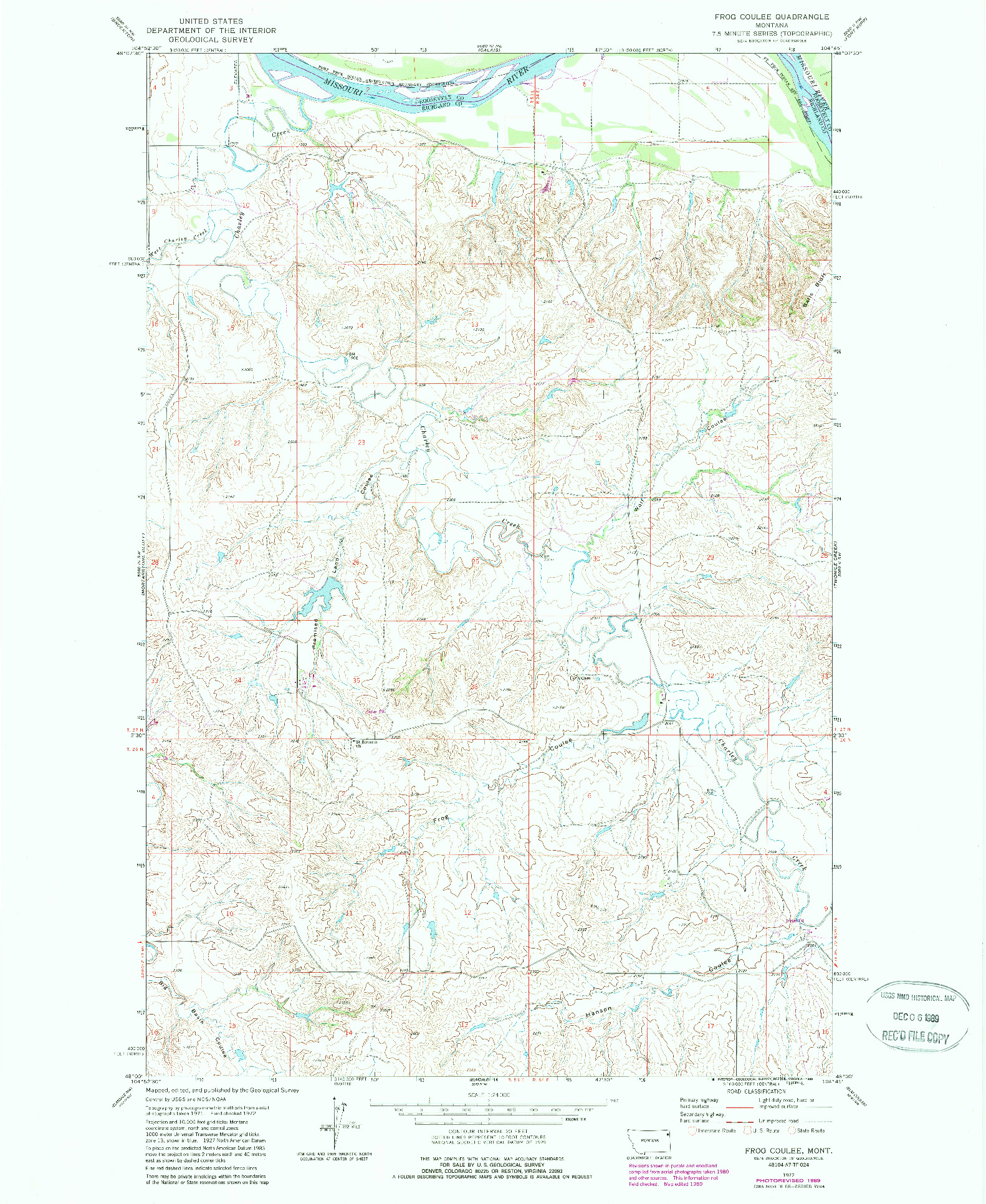 USGS 1:24000-SCALE QUADRANGLE FOR FROG COULEE, MT 1972