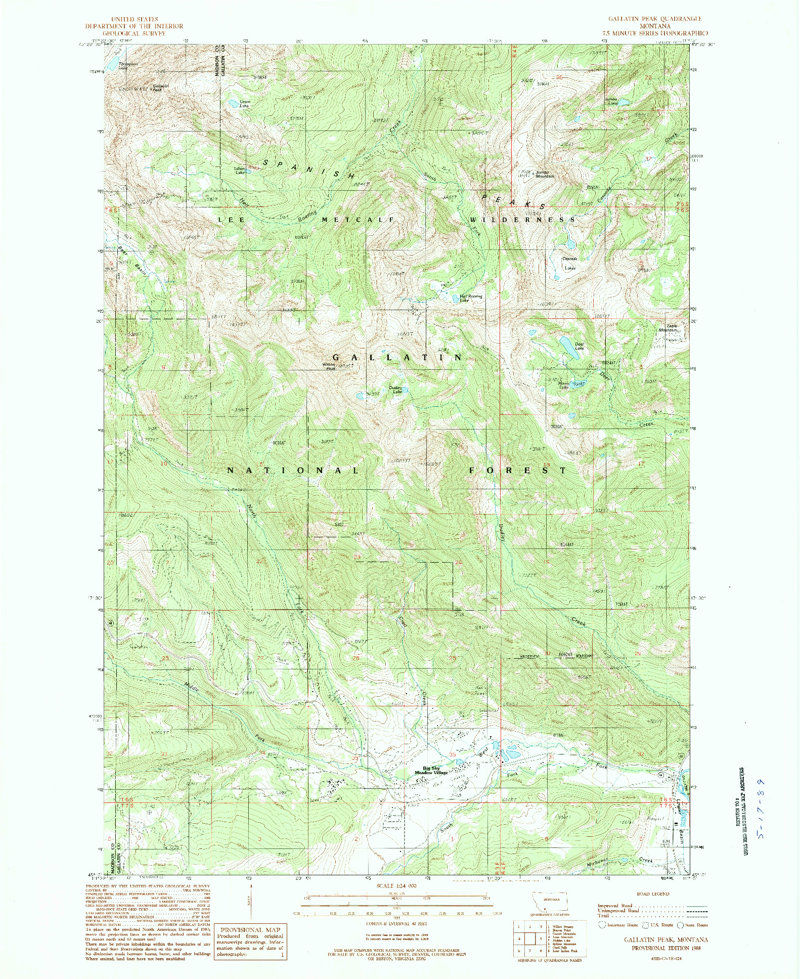 USGS 1:24000-SCALE QUADRANGLE FOR GALLATIN PEAK, MT 1988