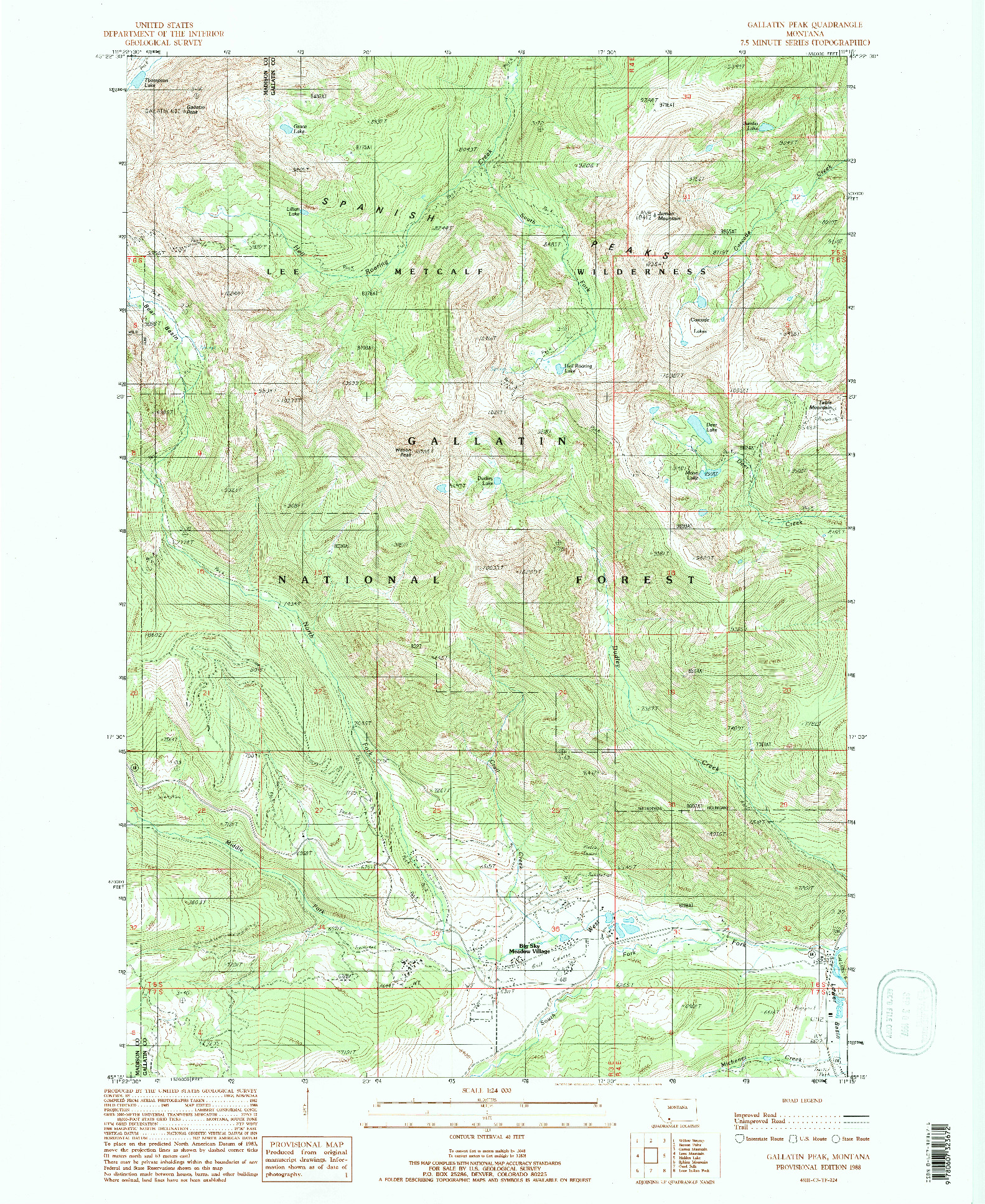 USGS 1:24000-SCALE QUADRANGLE FOR GALLATIN PEAK, MT 1988