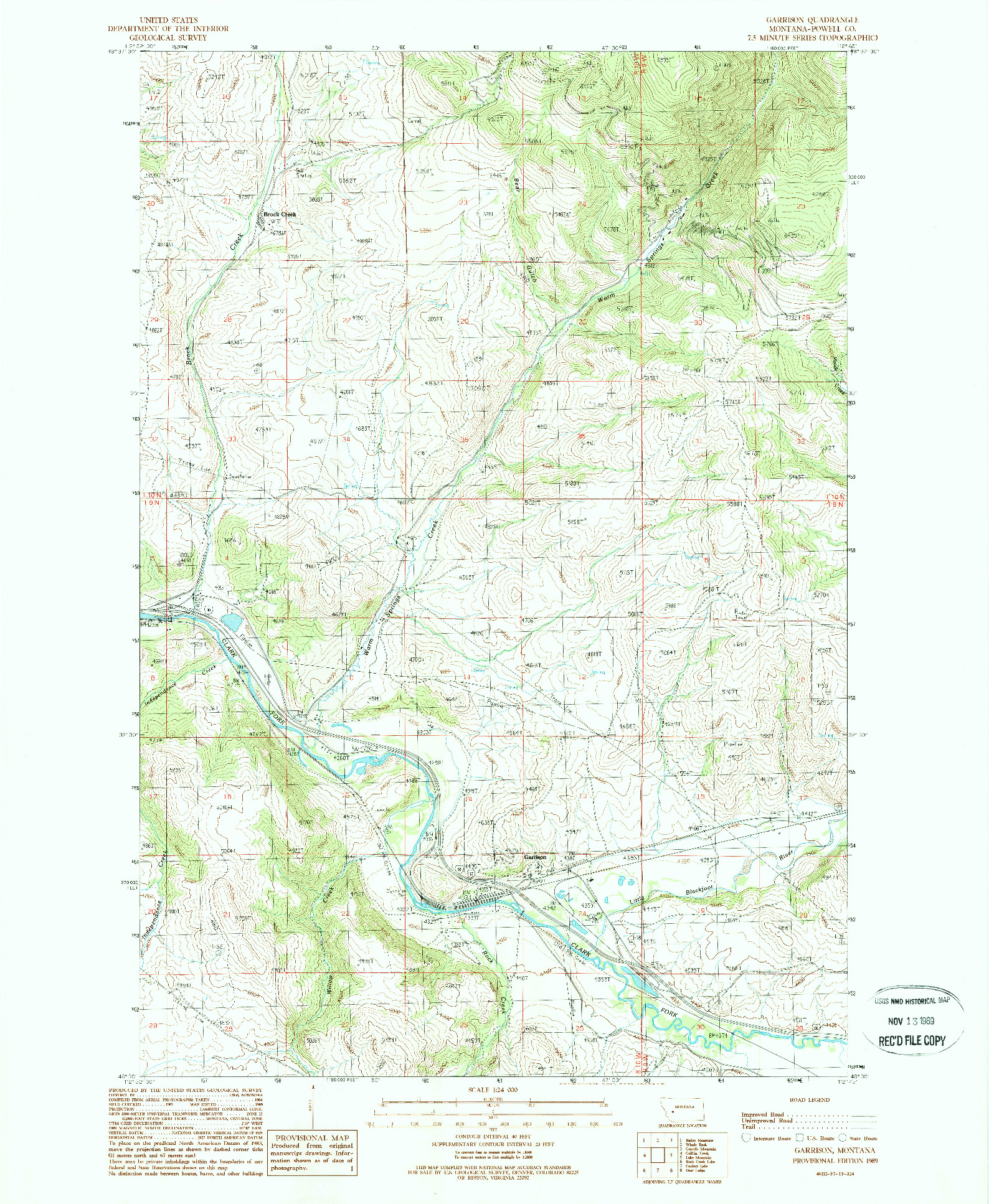 USGS 1:24000-SCALE QUADRANGLE FOR GARRISON, MT 1989