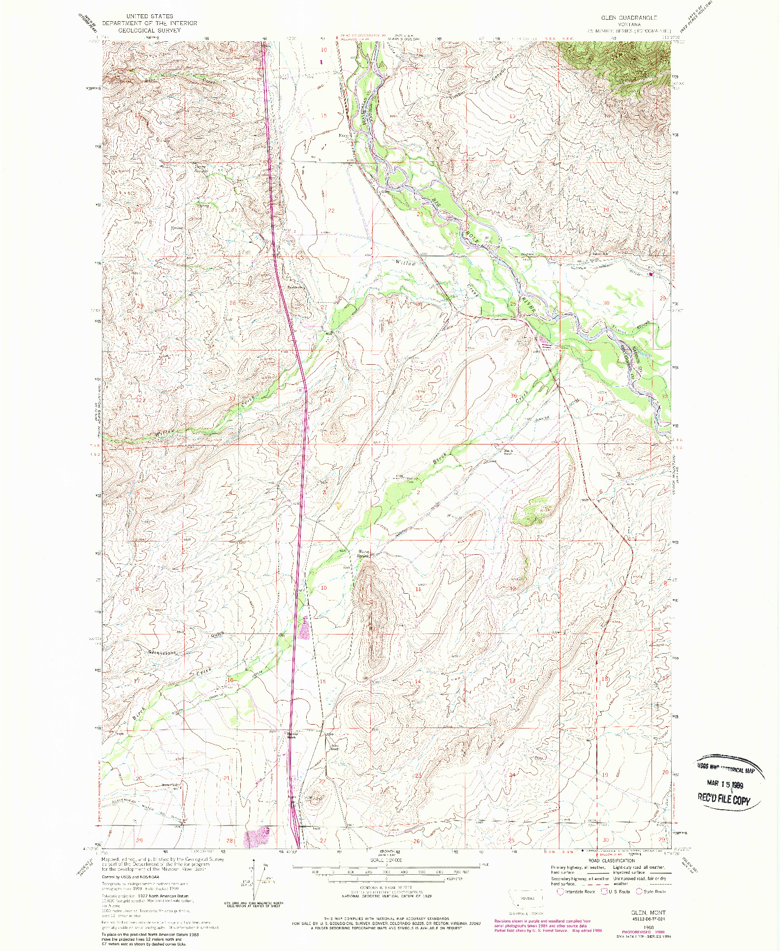 USGS 1:24000-SCALE QUADRANGLE FOR GLEN, MT 1960