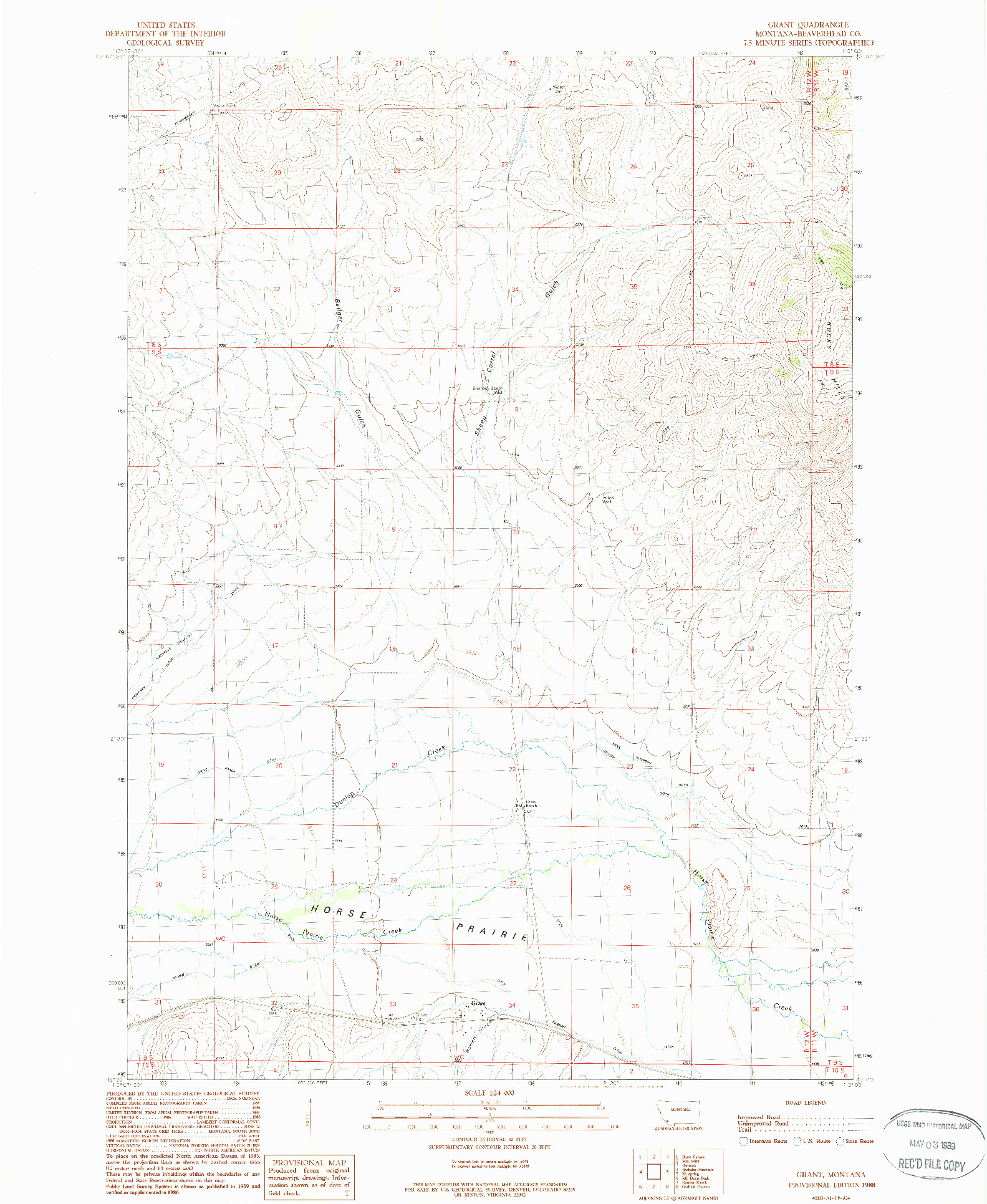 USGS 1:24000-SCALE QUADRANGLE FOR GRANT, MT 1988