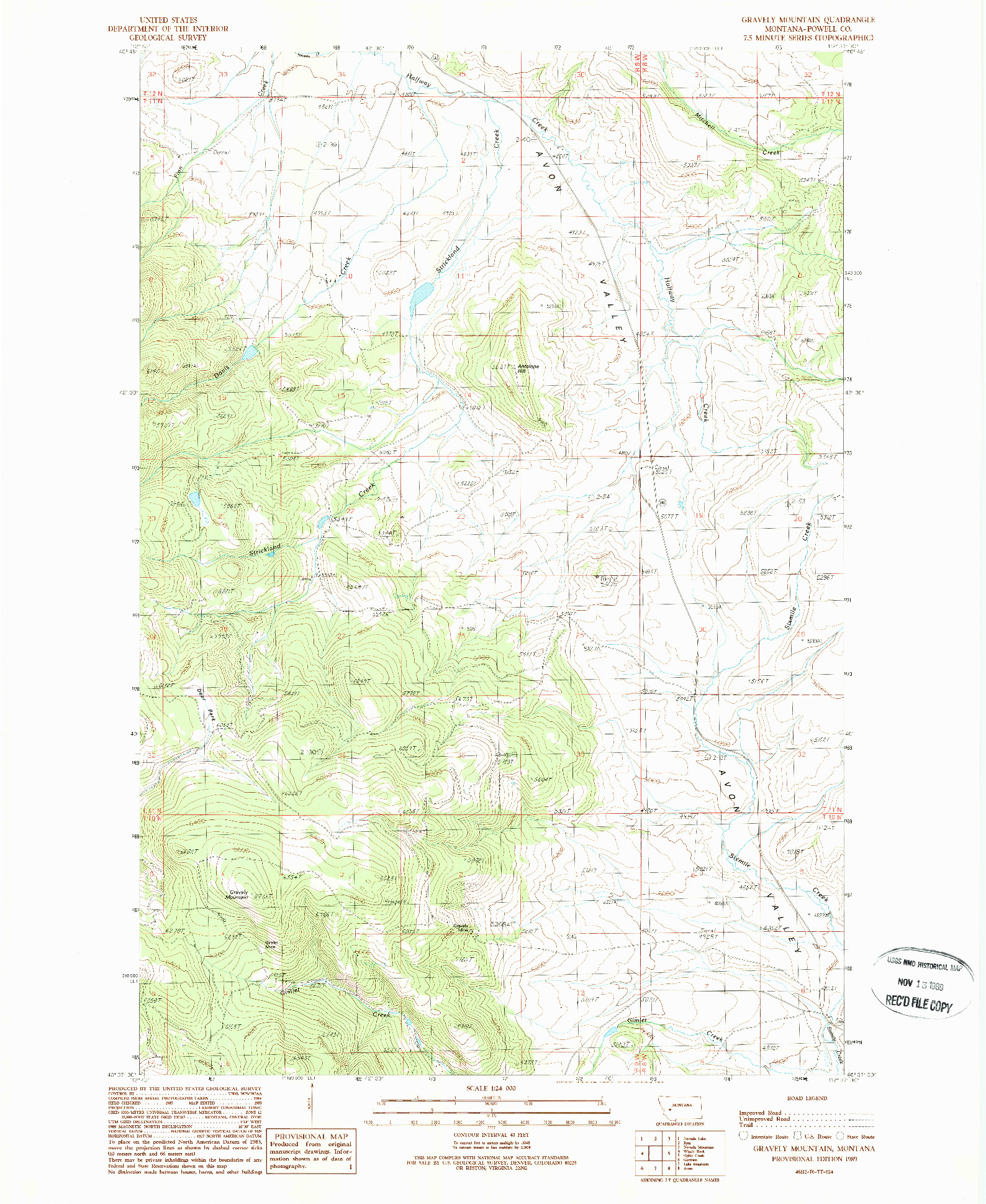 USGS 1:24000-SCALE QUADRANGLE FOR GRAVELY MOUNTAIN, MT 1989