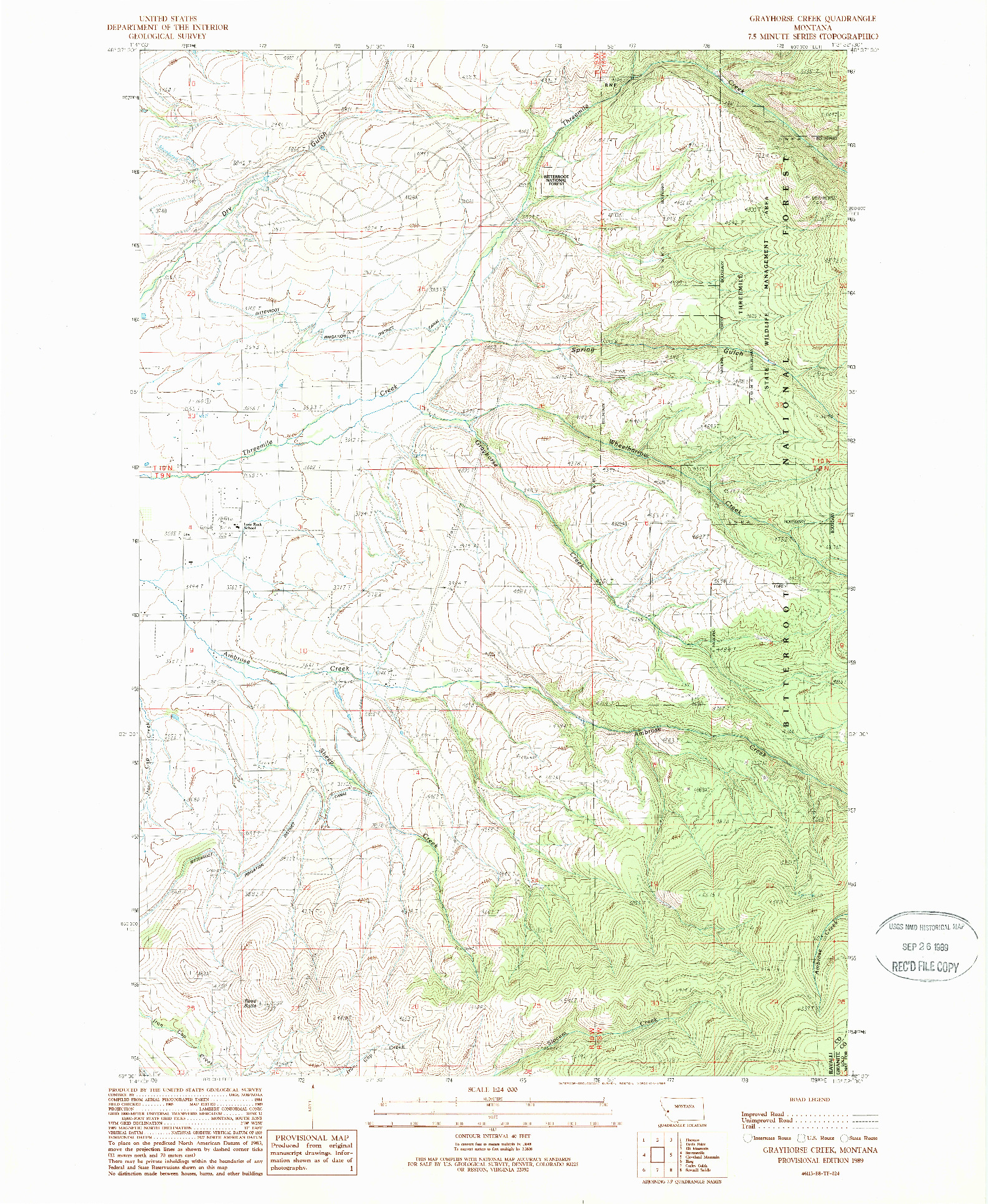 USGS 1:24000-SCALE QUADRANGLE FOR GRAYHORSE CREEK, MT 1989