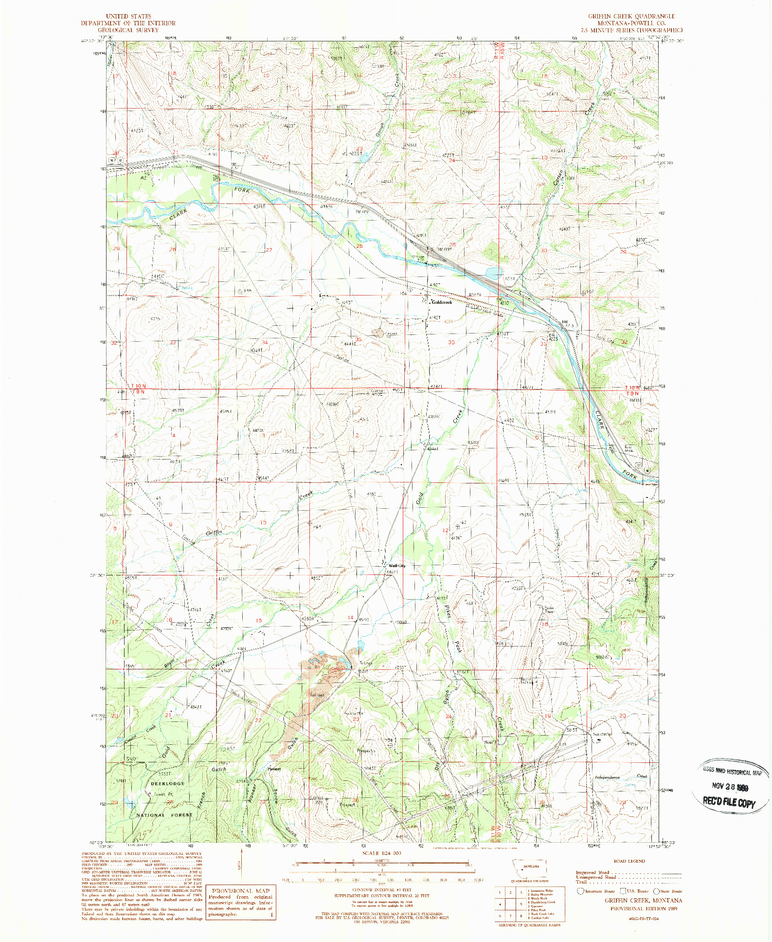 USGS 1:24000-SCALE QUADRANGLE FOR GRIFFIN CREEK, MT 1989