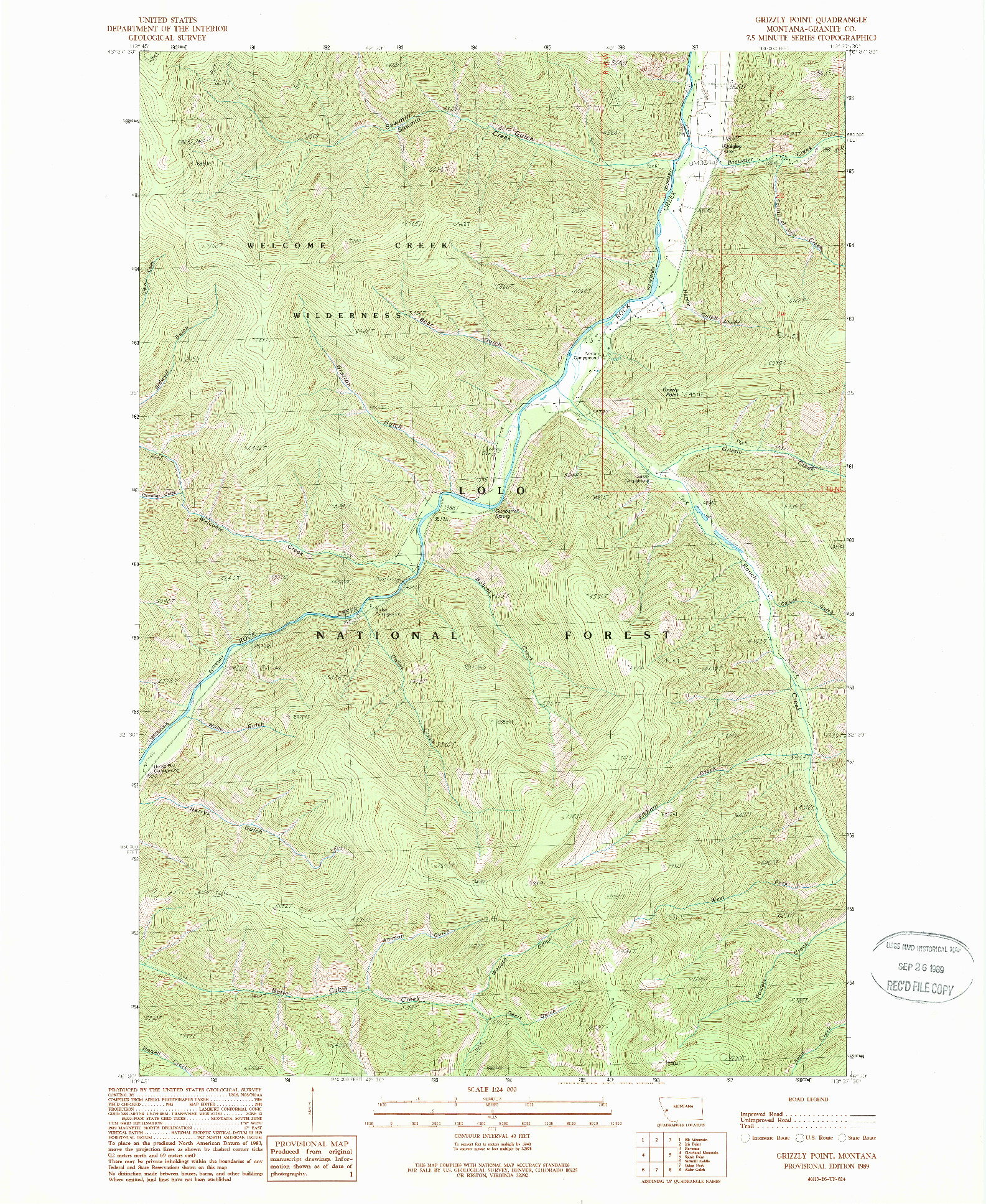 USGS 1:24000-SCALE QUADRANGLE FOR GRIZZLY POINT, MT 1989